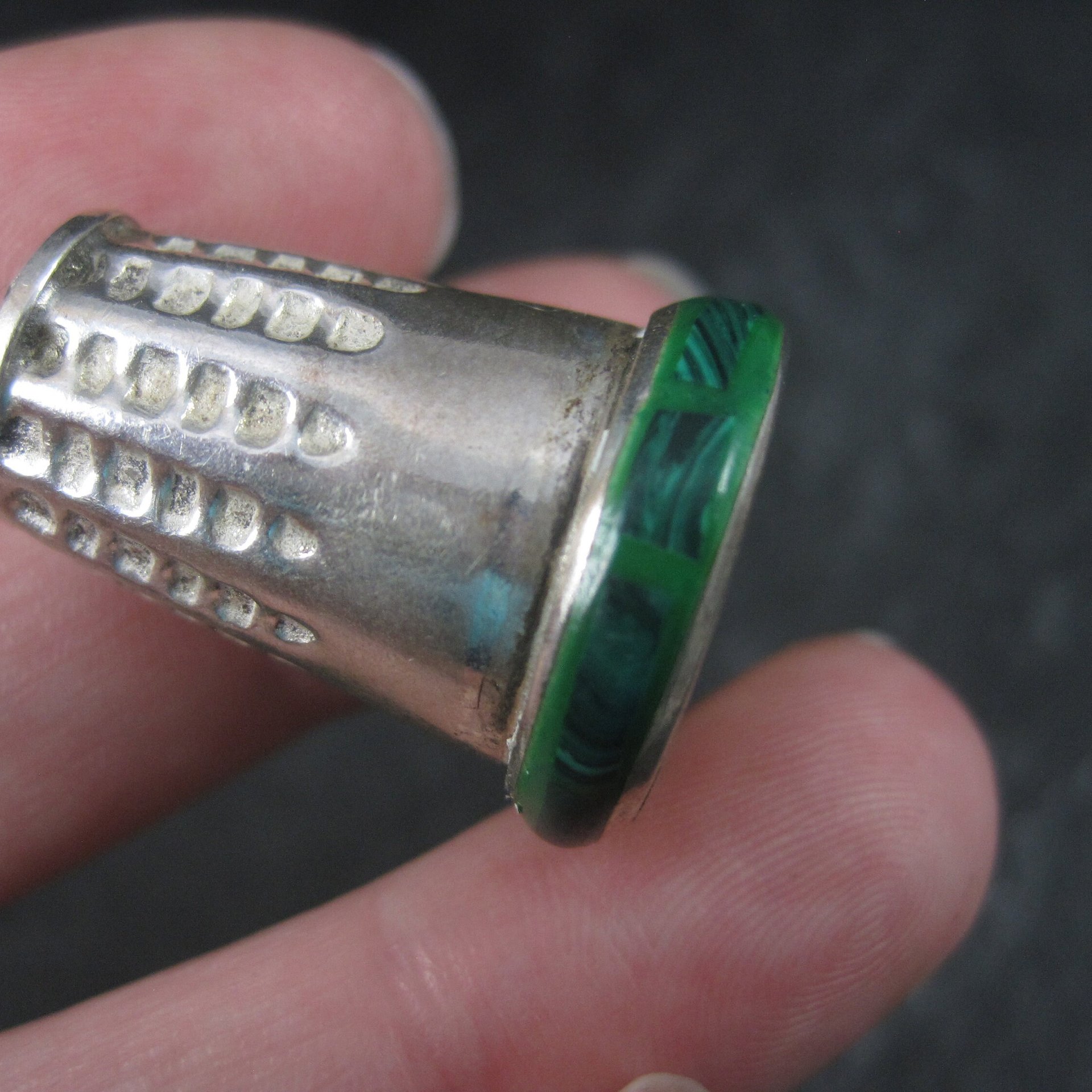 Vintage Mexican Sterling Malachite Inlay Thimble