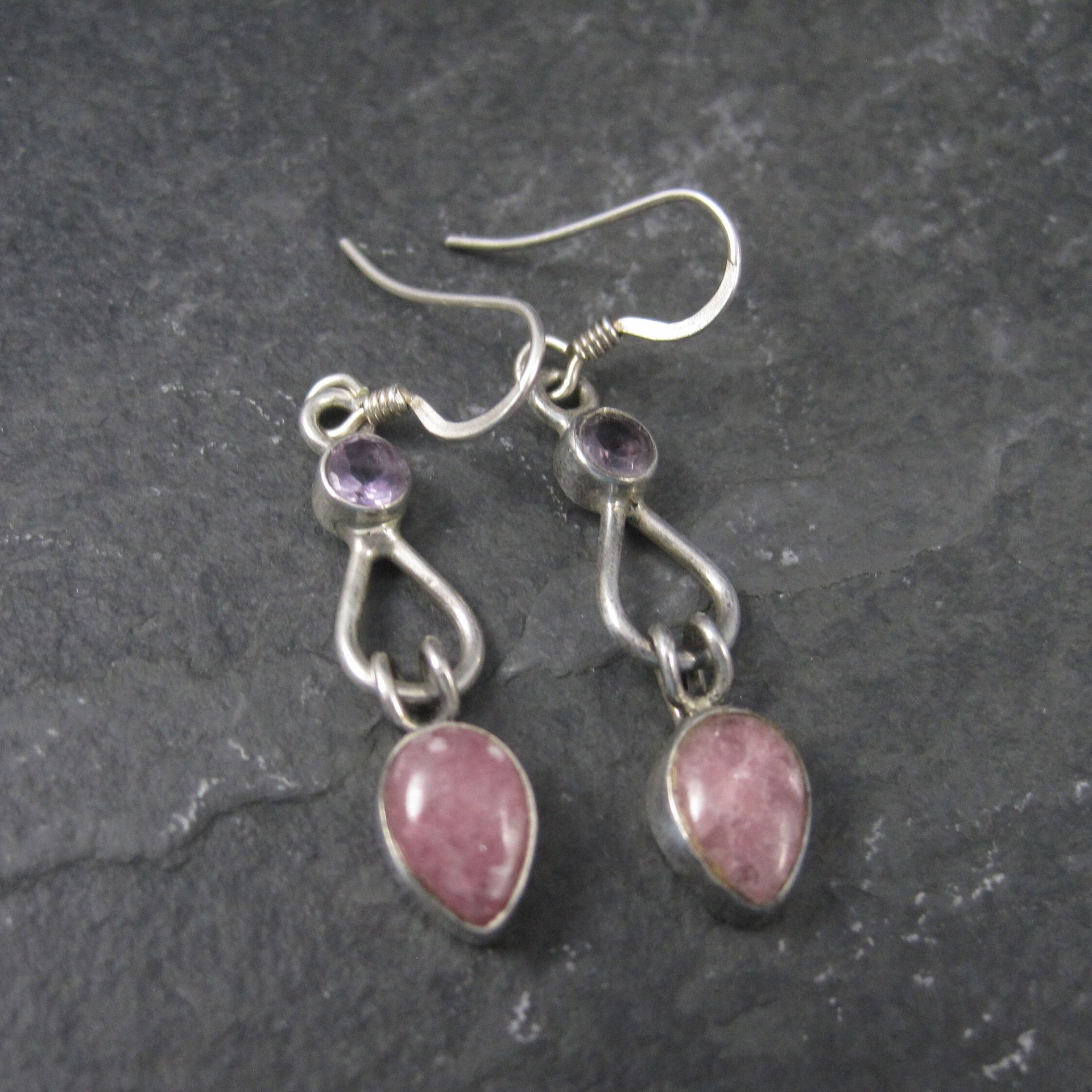 Vintage Sterling Amethyst Pink Quartz Earrings