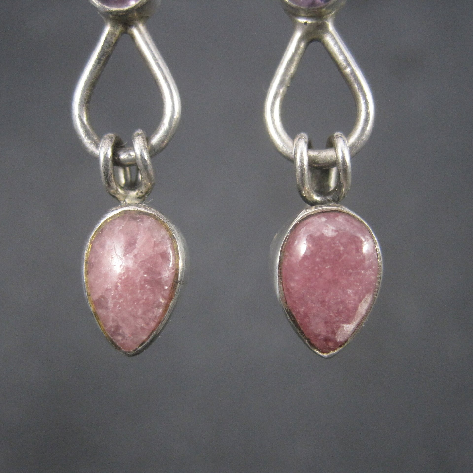 Vintage Sterling Amethyst Pink Quartz Earrings