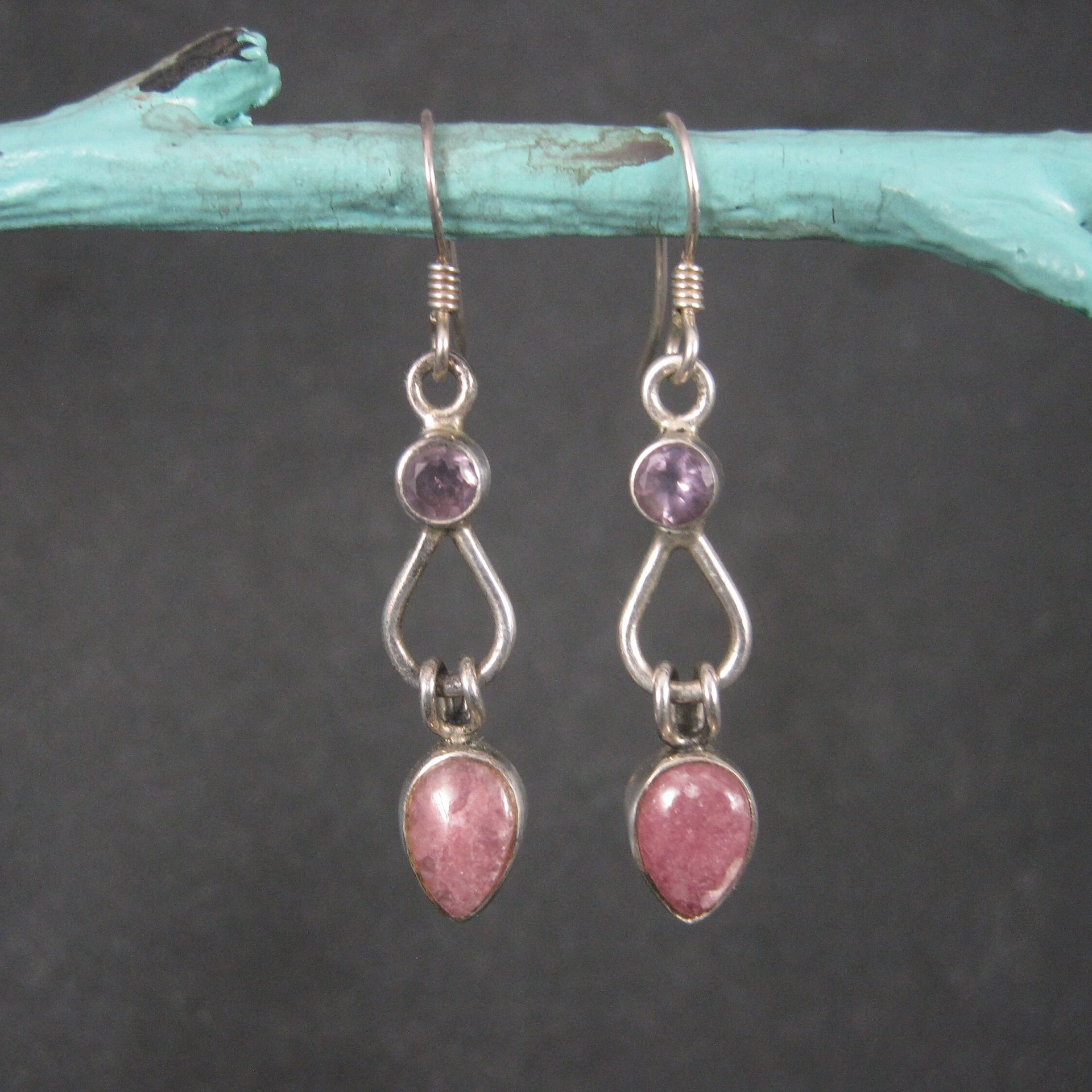 Vintage Sterling Amethyst Pink Quartz Earrings