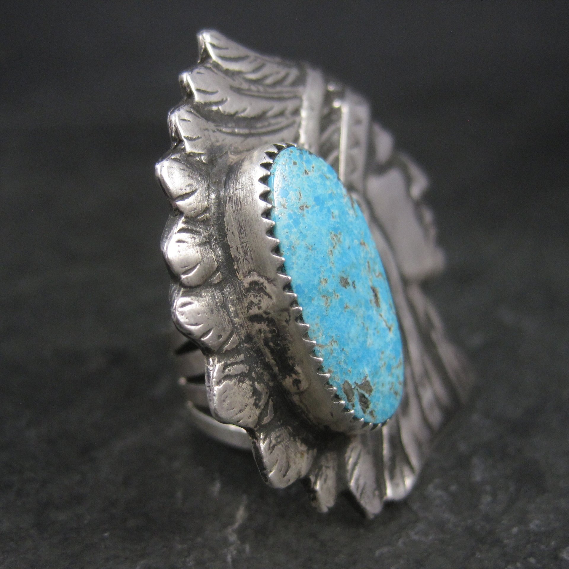 Huge Navajo Turquoise Chieftain Indian Head Ring Size 8