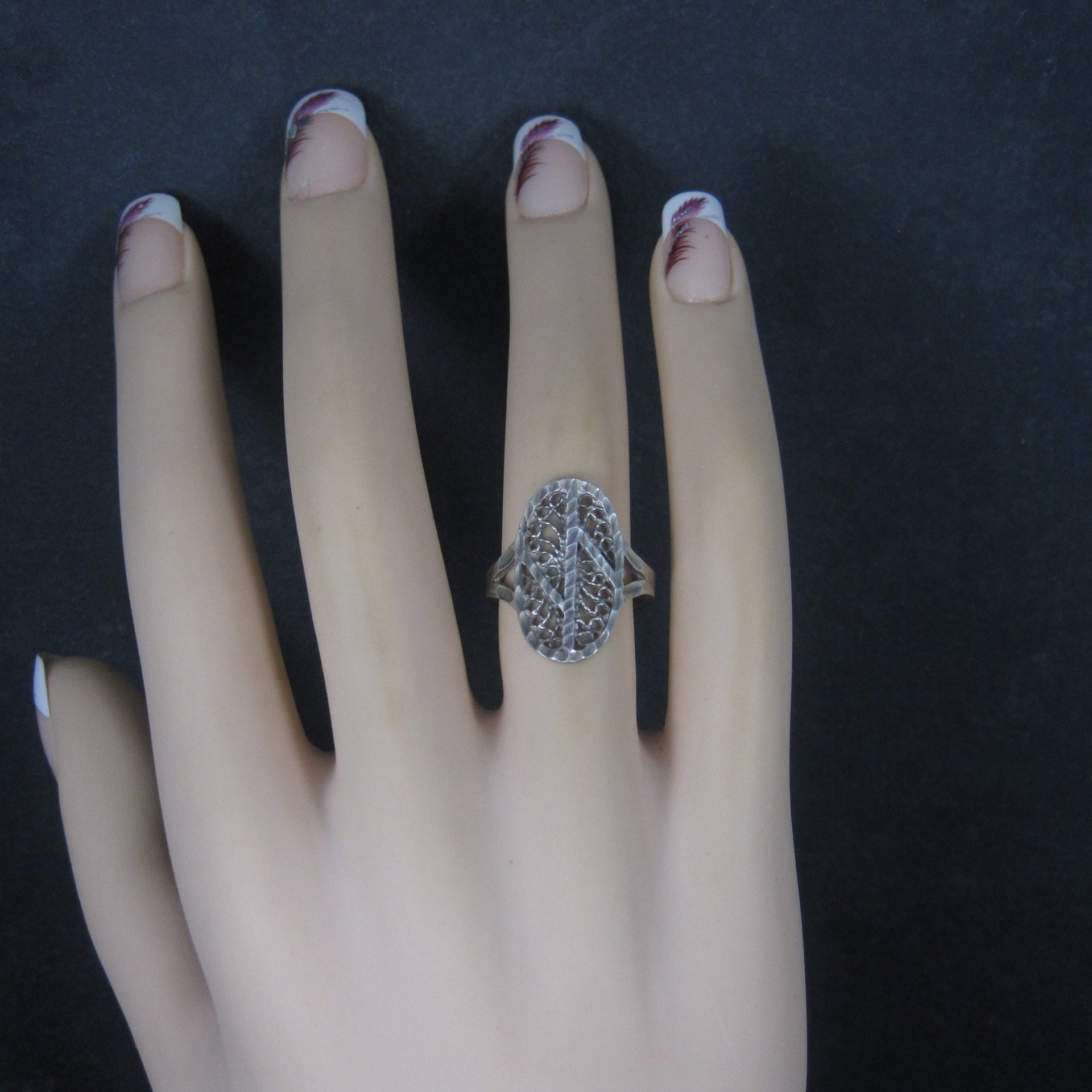 Vintage Sterling Diamond Cut Filigree Ring Size 6