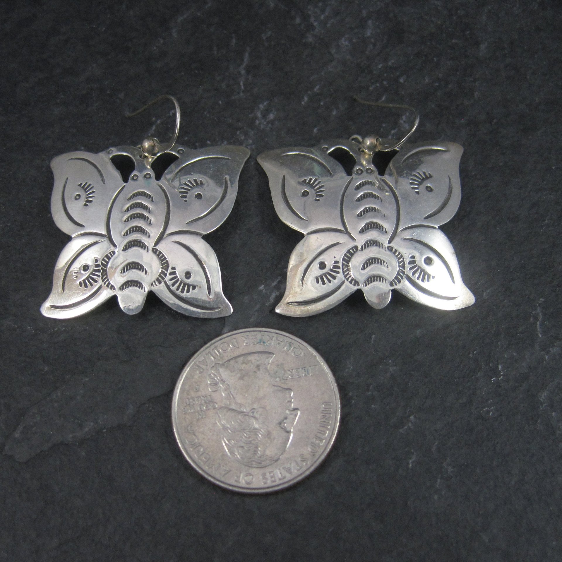 Large Southwestern Sterling Butterfly Earrings