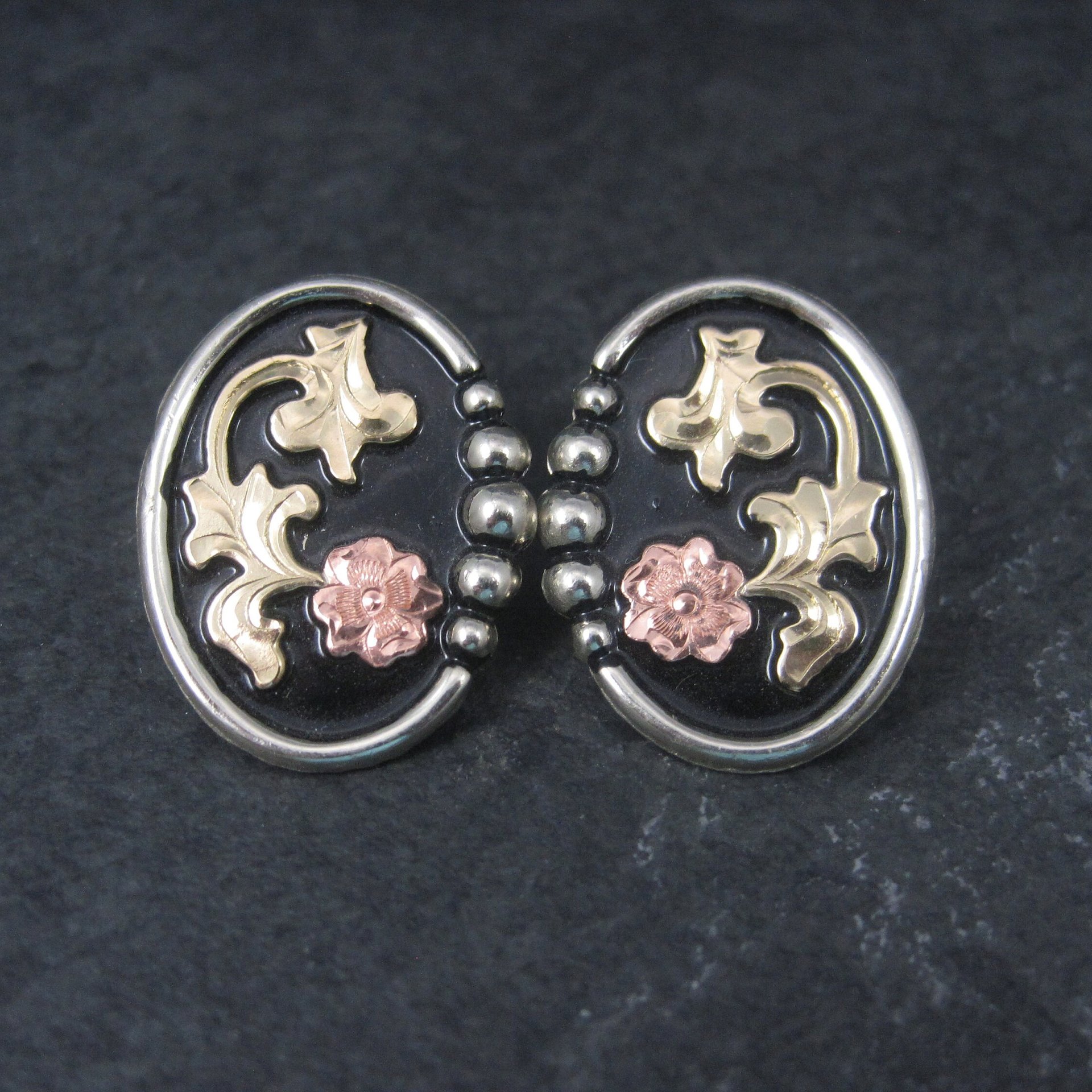 Western Tri Tone Floral Earrings Circle Y New Old Stock