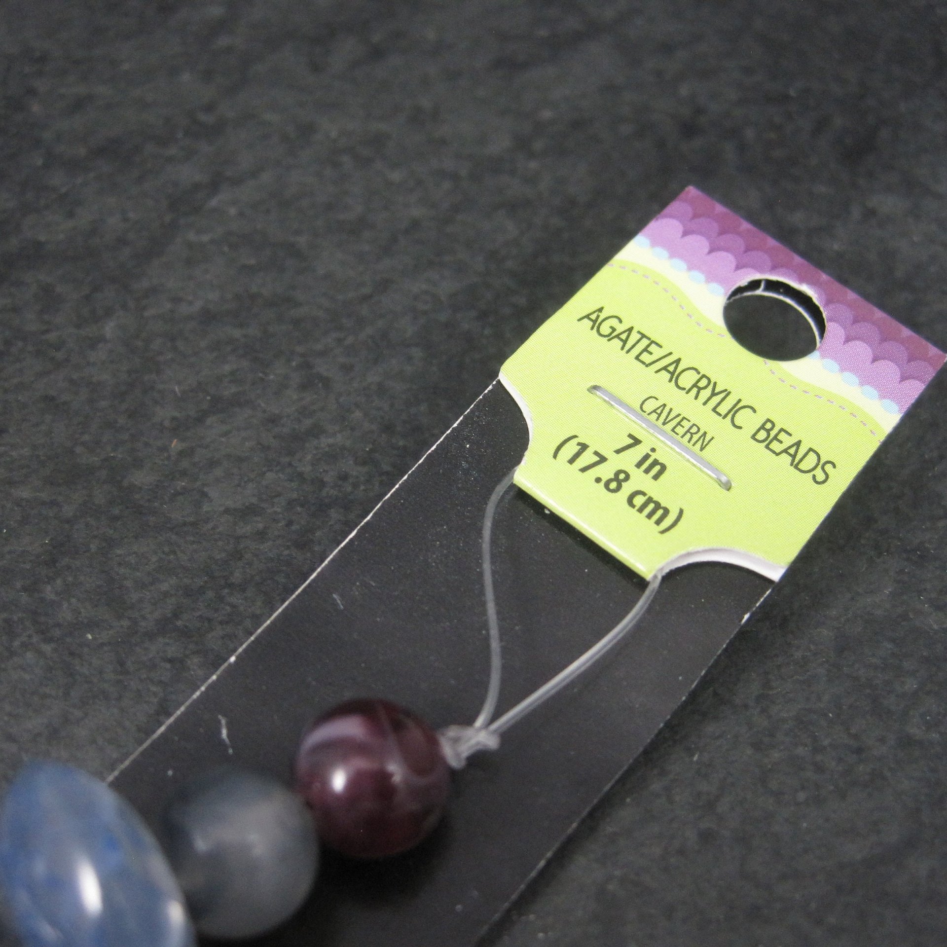 Blue Maroon Gray Agate and Acrylic Bead Strand