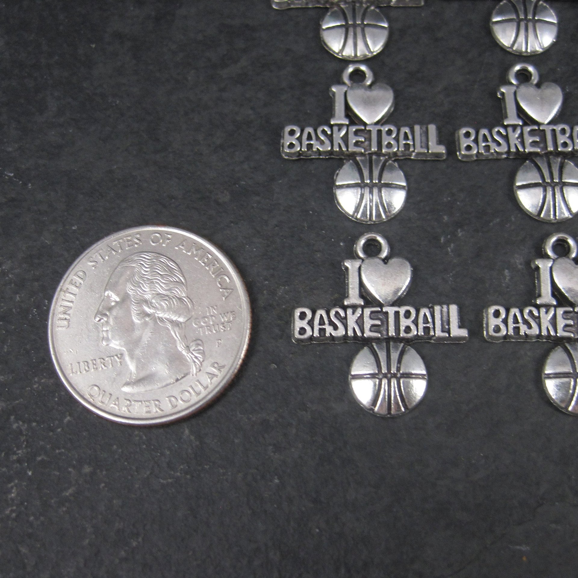 Lot of 10 I Love Basketball Charms Silver Plated