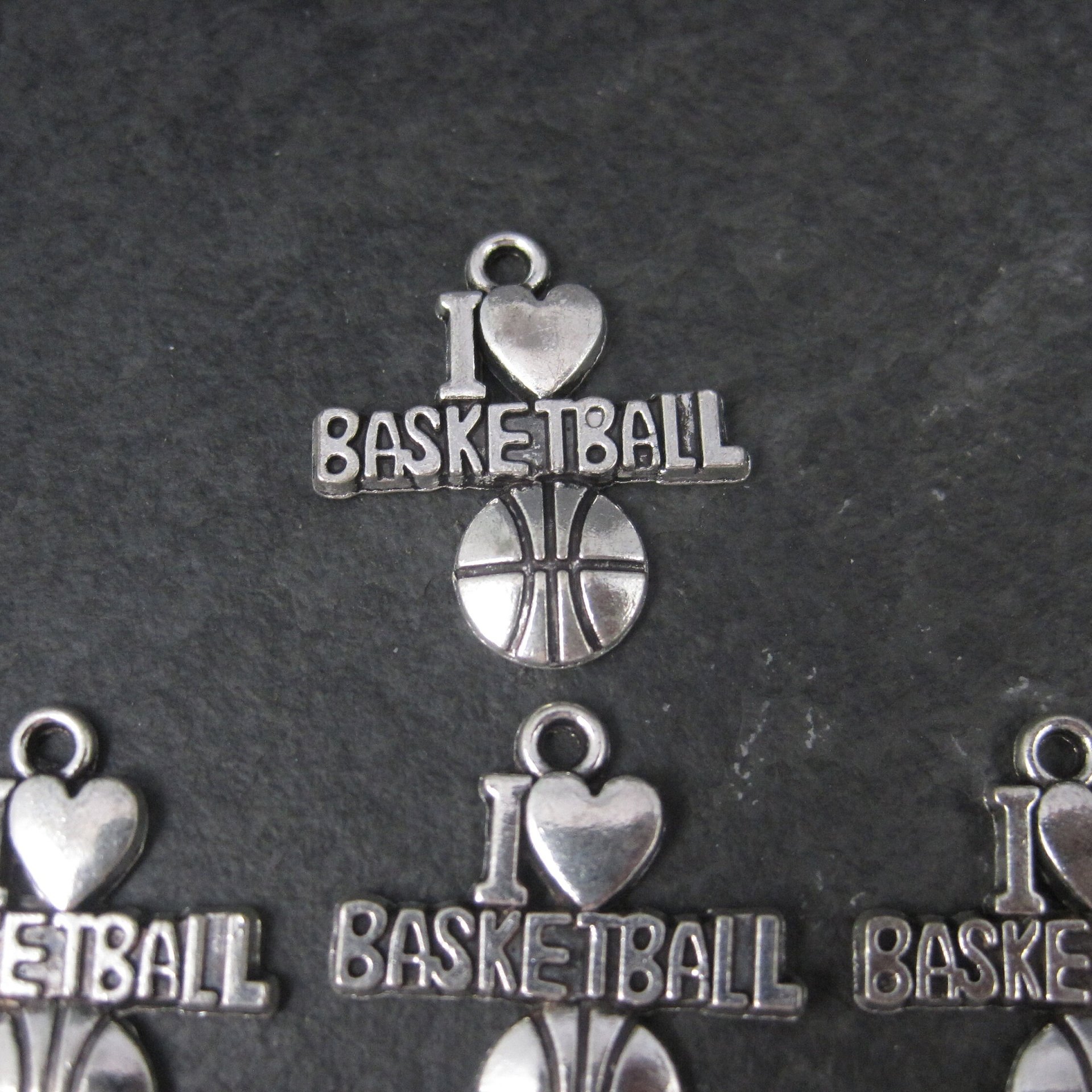 Lot of 10 I Love Basketball Charms Silver Plated