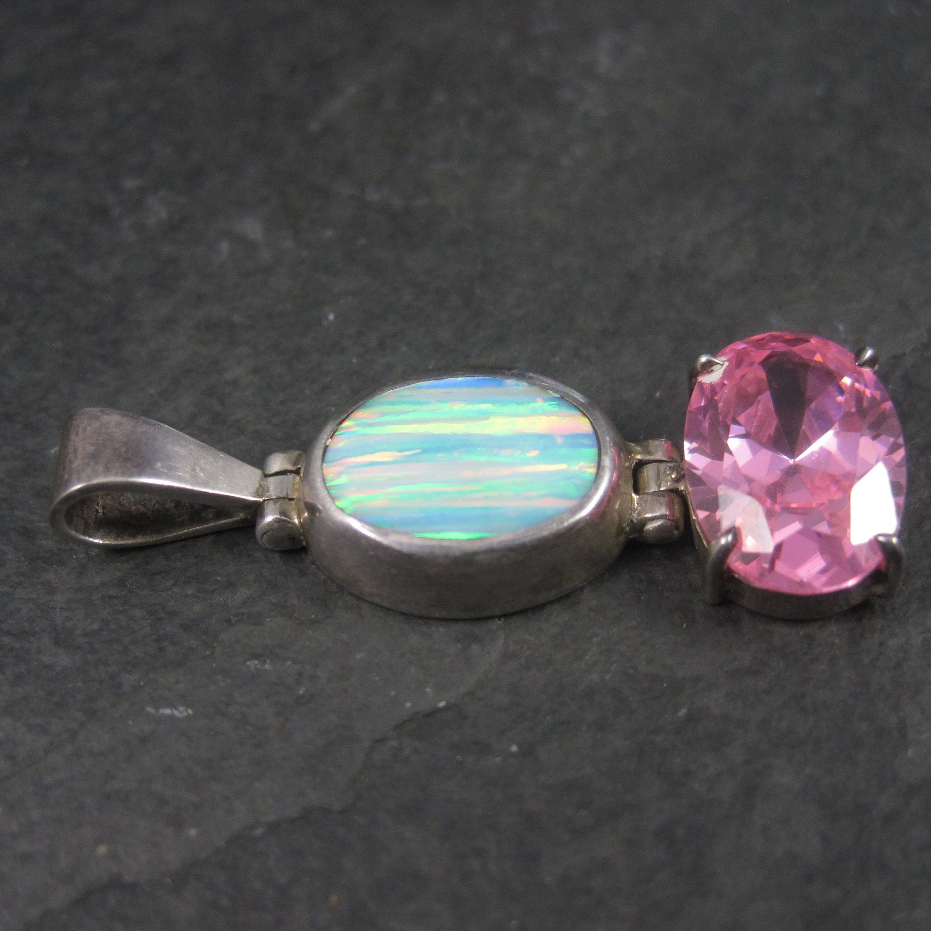 Vintage Mexican Sterling Opal Pink CZ Pendant