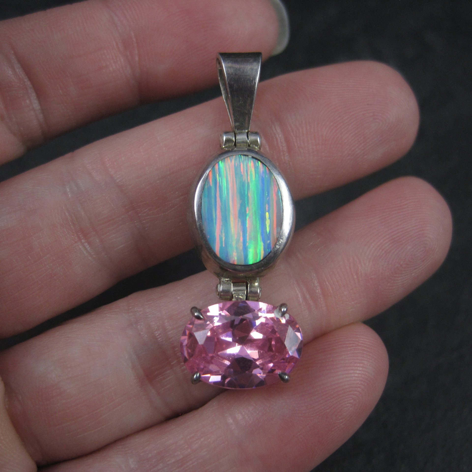 Vintage Mexican Sterling Opal Pink CZ Pendant