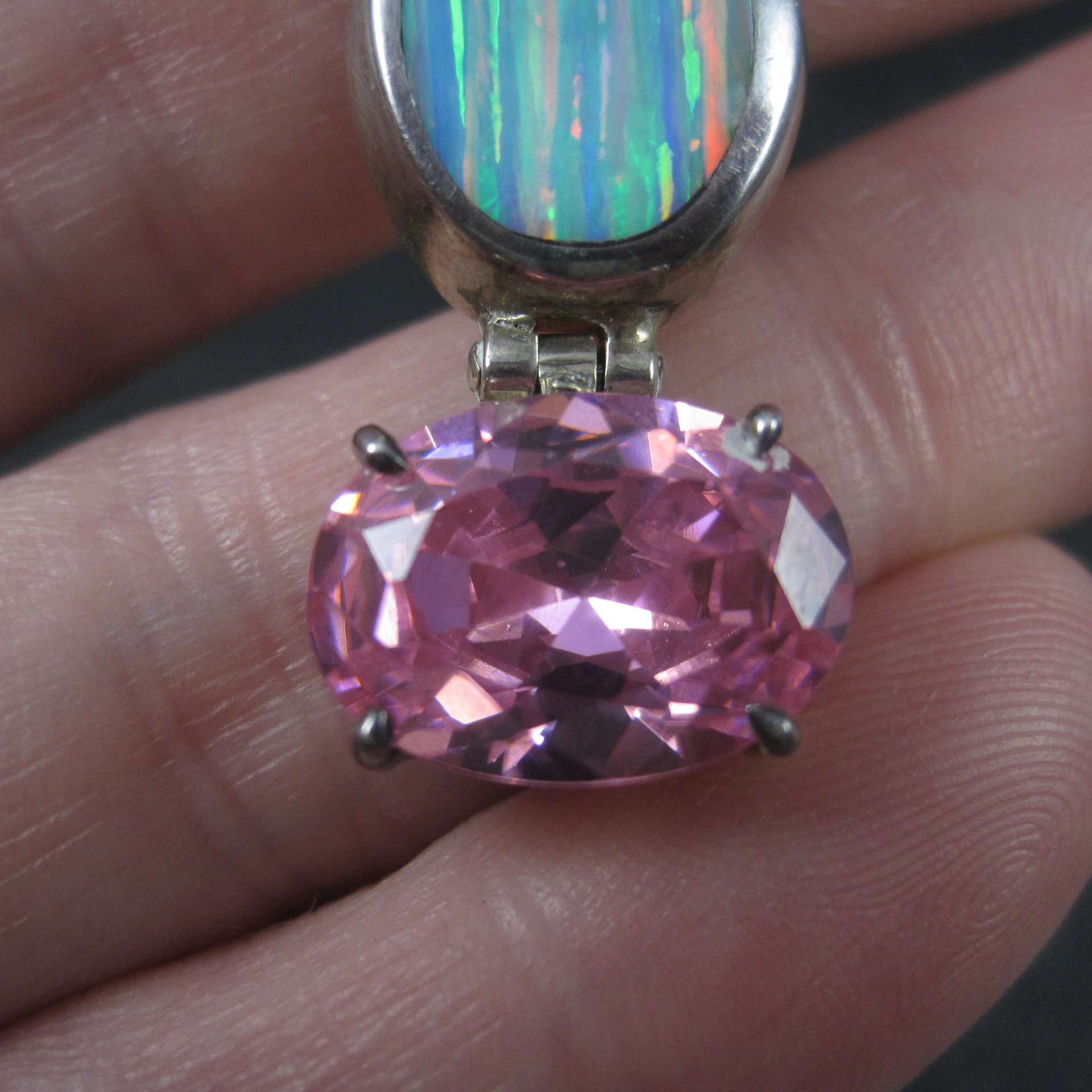 Vintage Mexican Sterling Opal Pink CZ Pendant