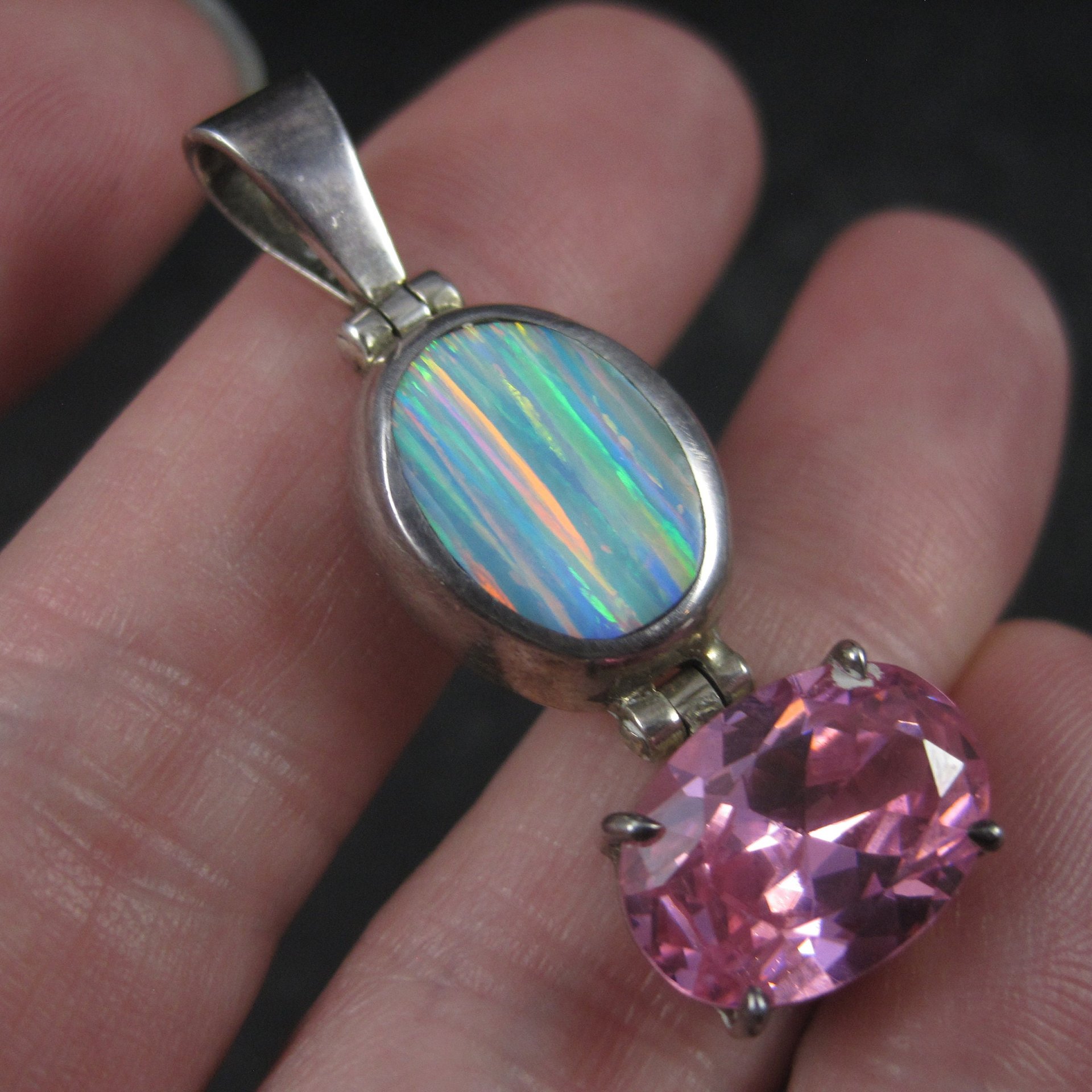 Vintage Mexican Sterling Opal Pink CZ Pendant