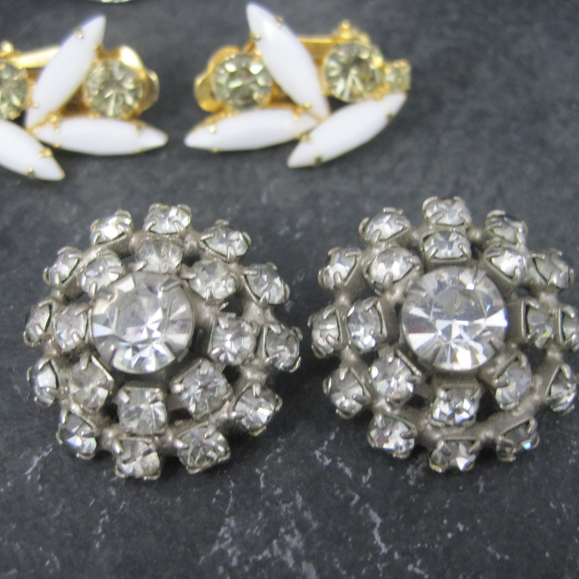 Destash Vintage Lot 6 Pairs Rhinestone Clip On Earrings