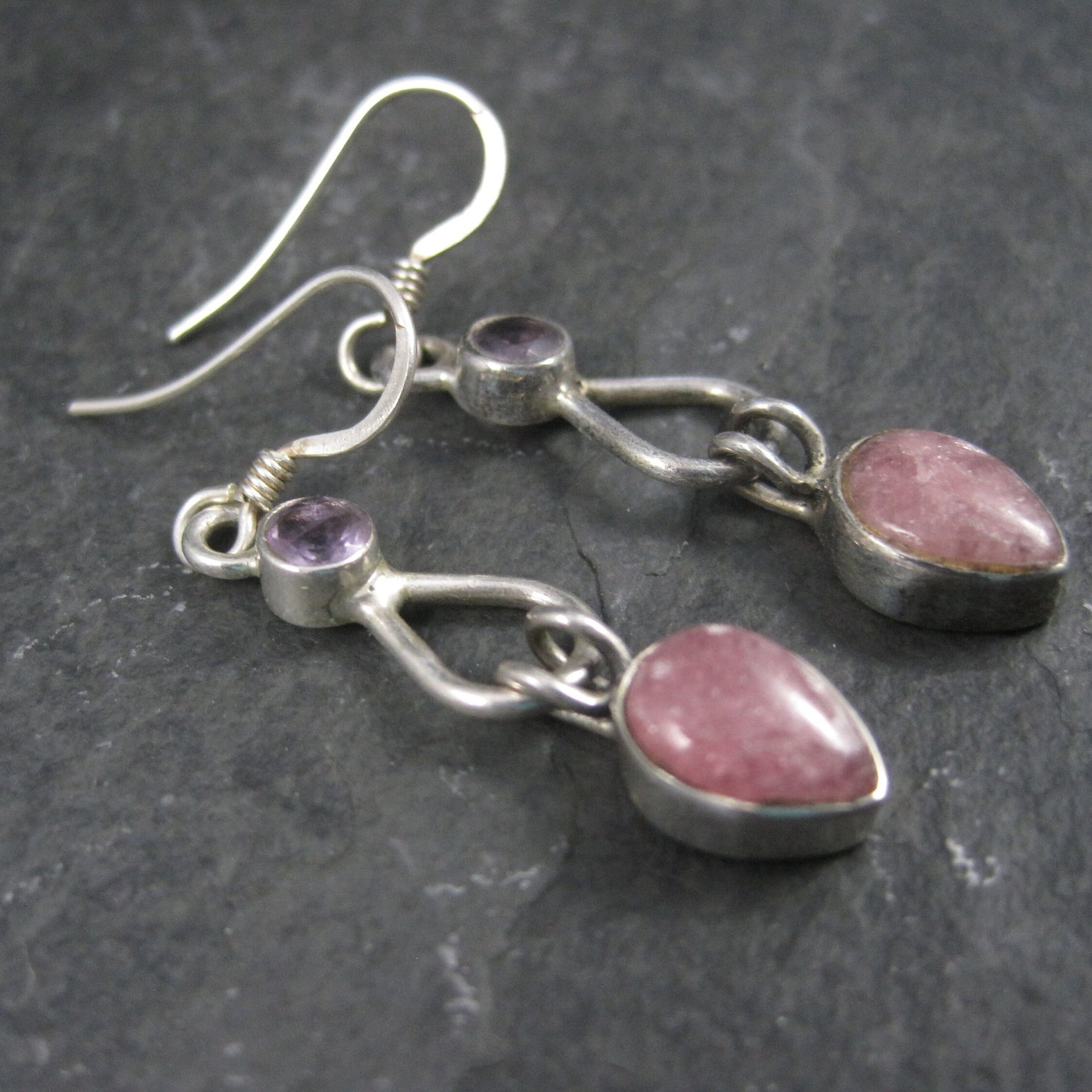 Vintage Sterling Amethyst Pink Quartz Earrings