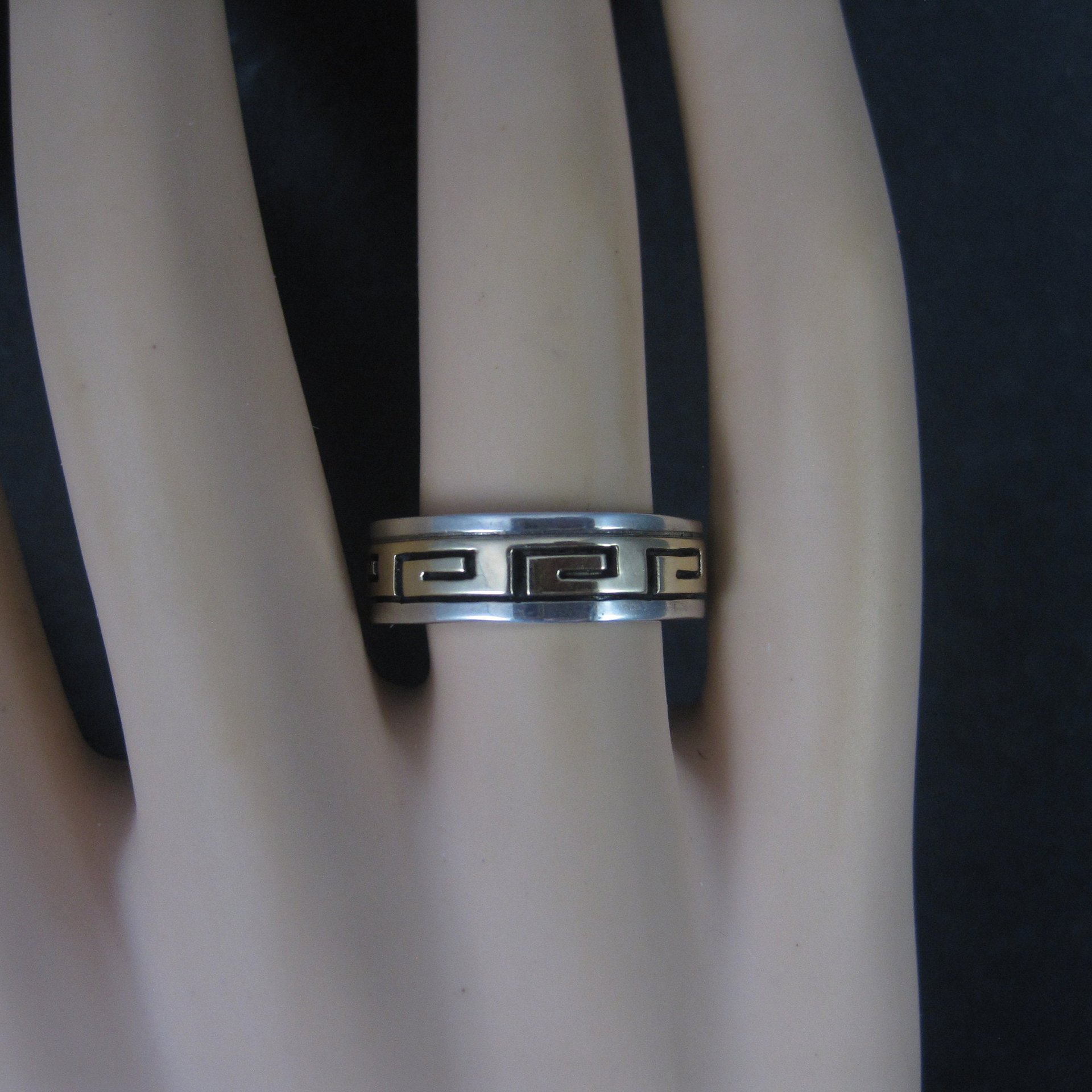 Vintage Sterling 14K Greek Key Band Ring Size 8 Navajo Scott Skeets