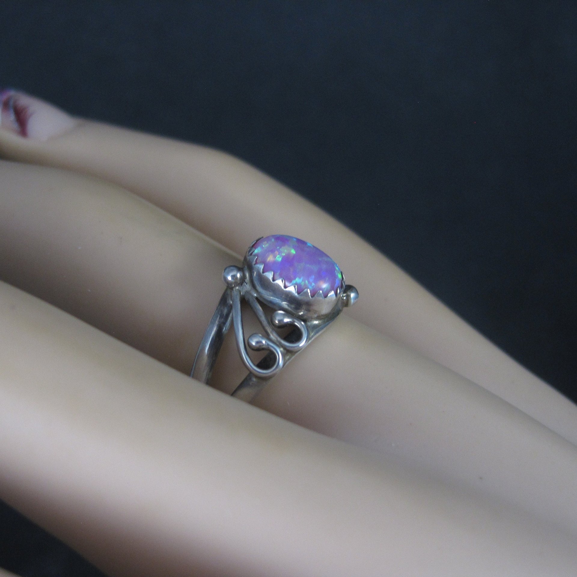 Southwestern Sterling Pink Opal Ring Size 8