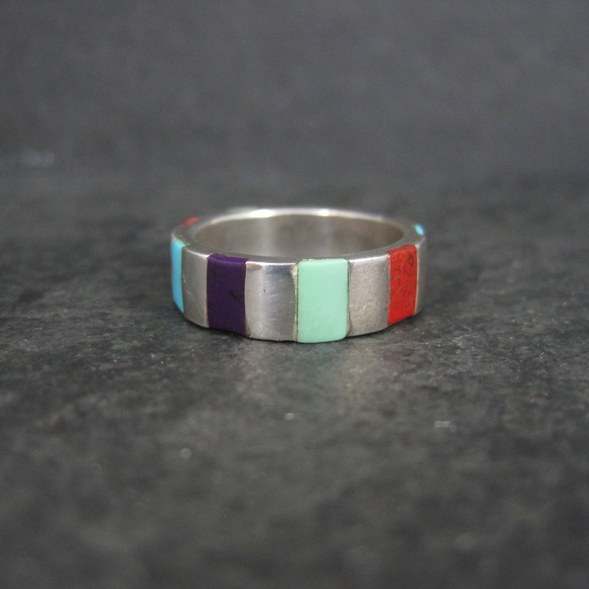 Inlay Band Ring Southwestern Sterling Size 7