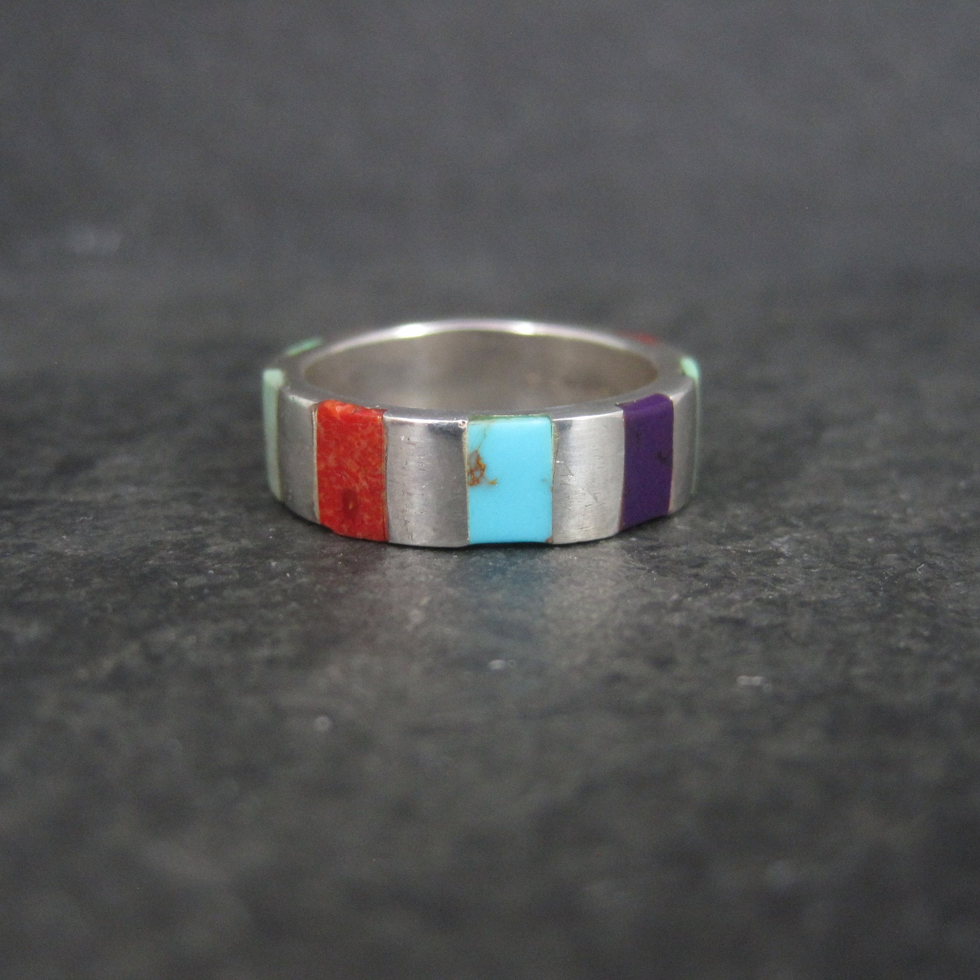 Inlay Band Ring Southwestern Sterling Size 7