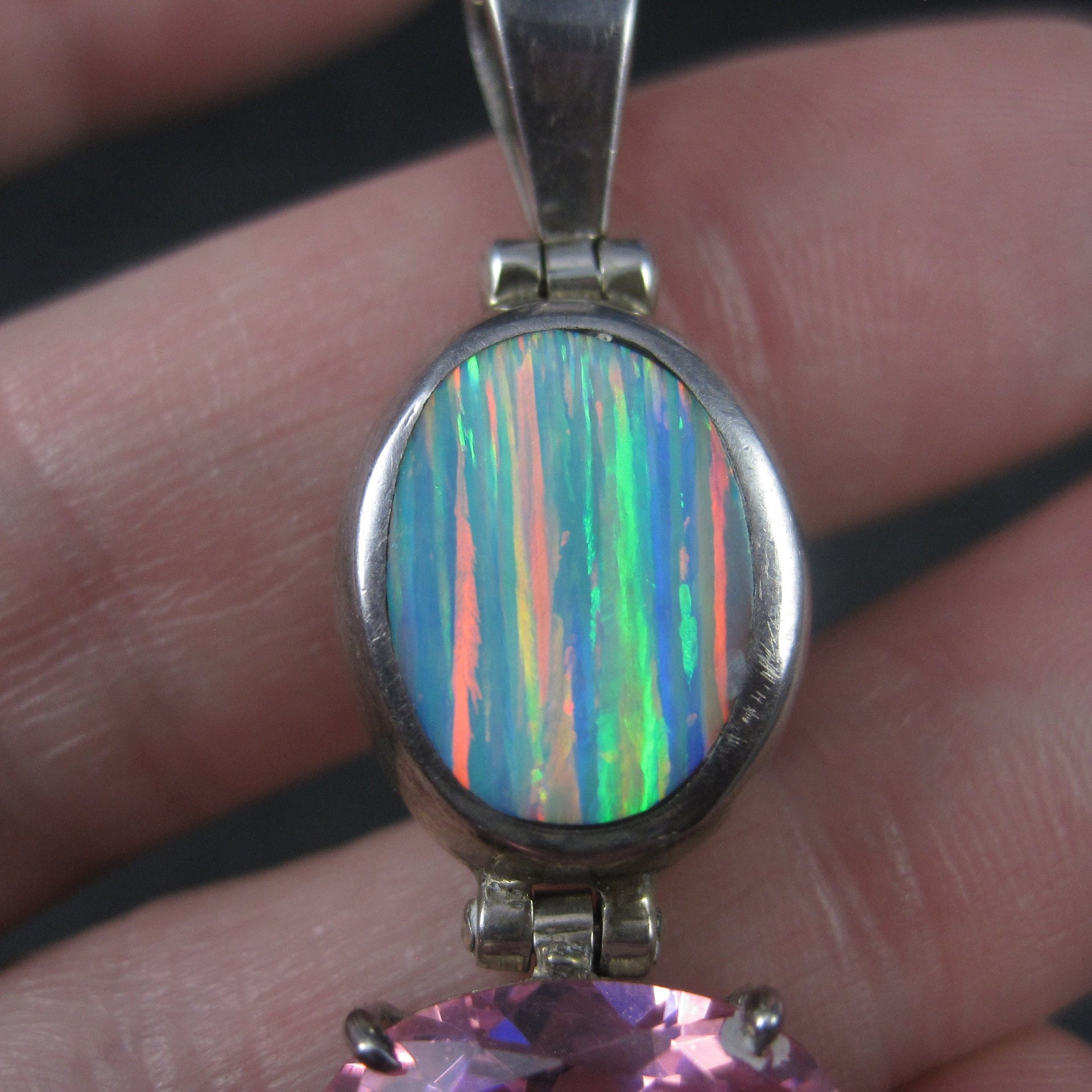 Vintage Mexican Sterling Opal Pink CZ Pendant