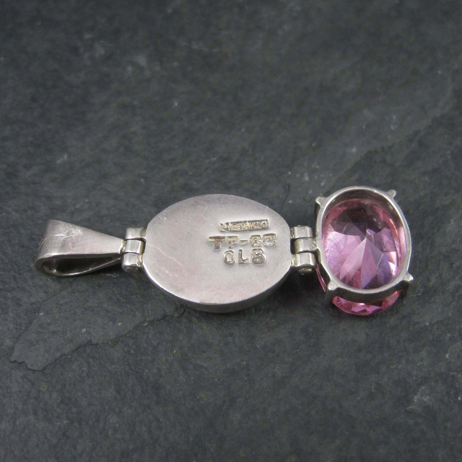 Vintage Mexican Sterling Opal Pink CZ Pendant