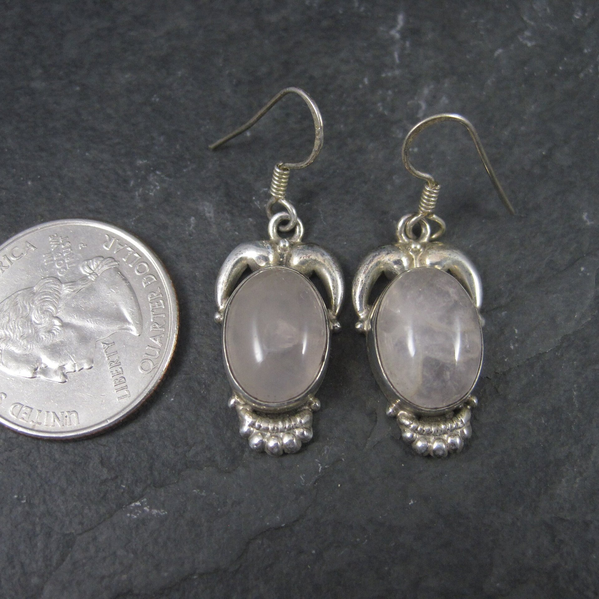 Vintage Sterling Rose Quartz Earrings