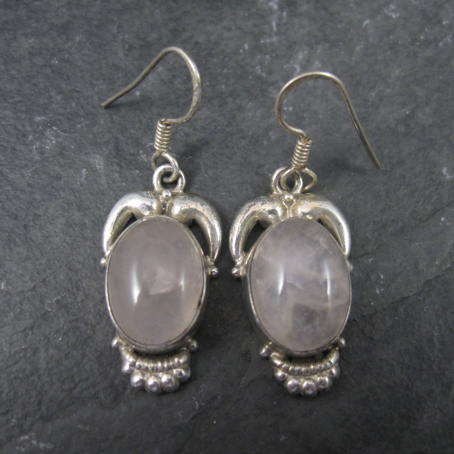 Vintage Sterling Rose Quartz Earrings