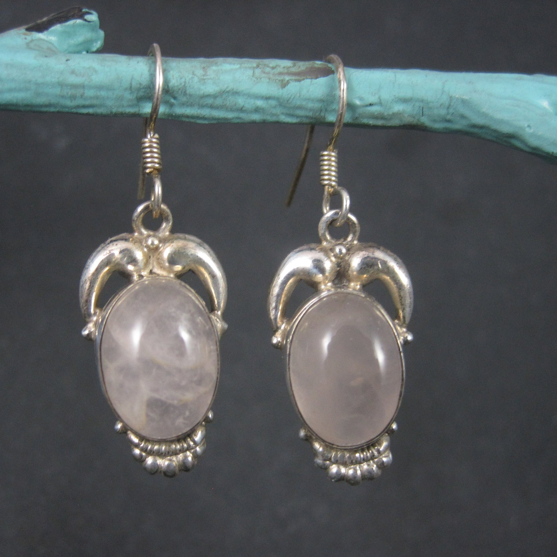 Vintage Sterling Rose Quartz Earrings