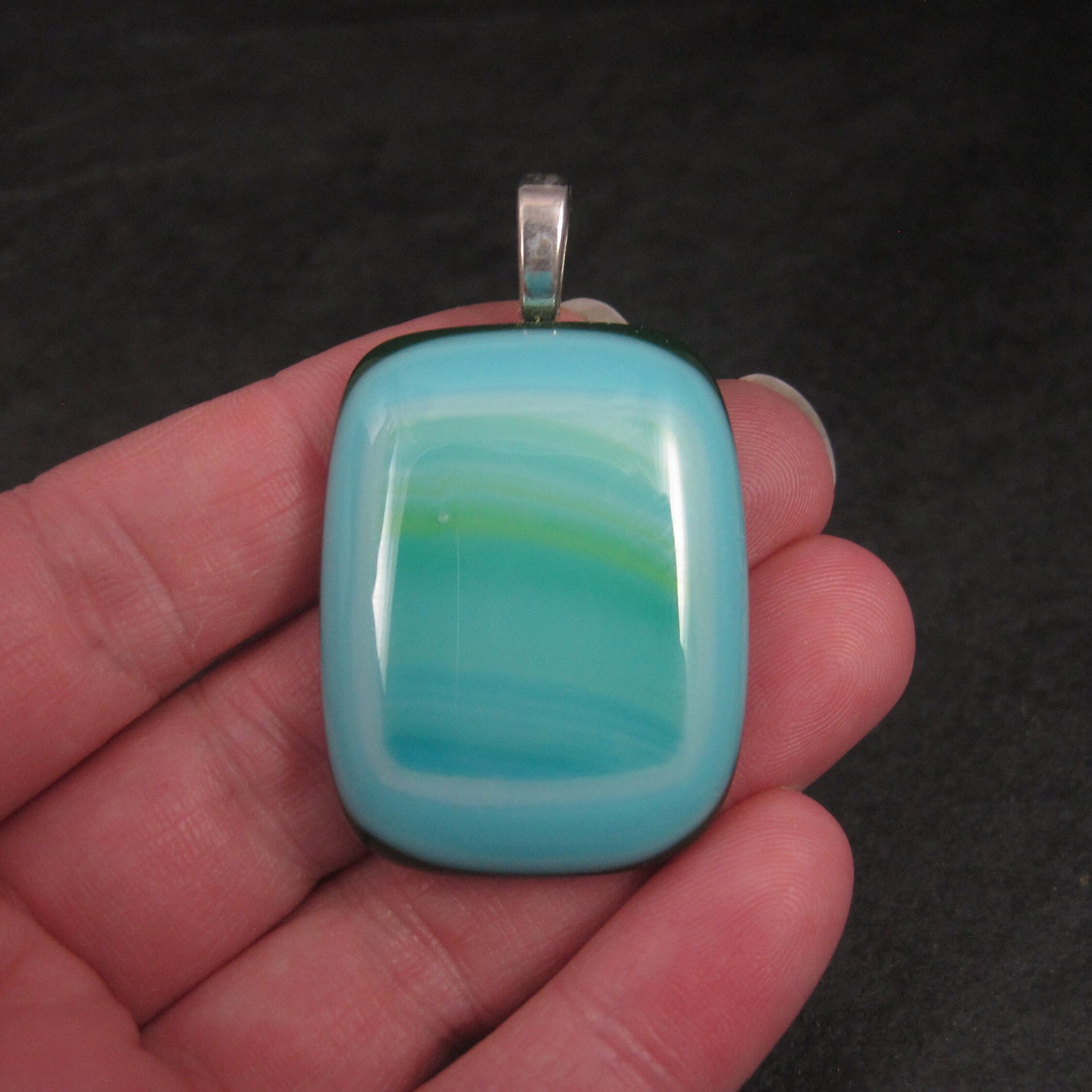 Large Blue Green Art Glass Pendant
