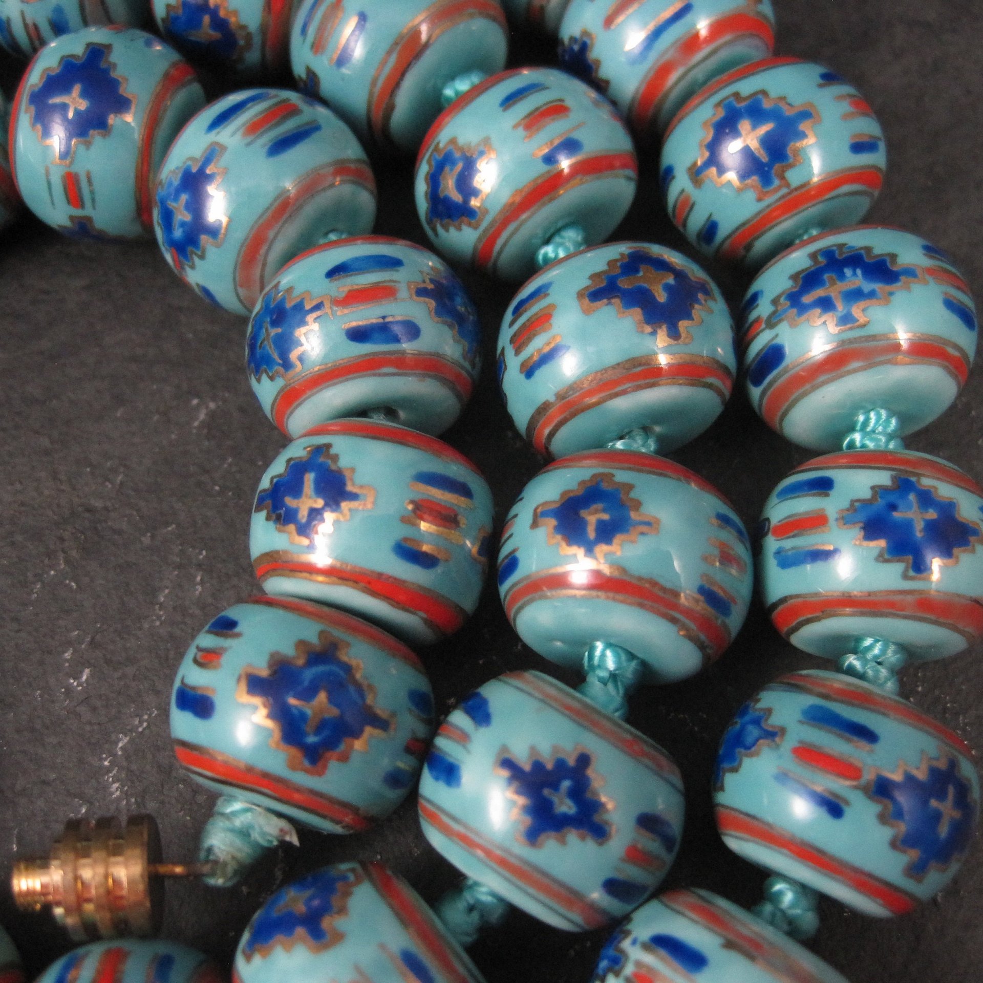Chunky Vintage Chinese Import Enamel Porcelain Bead Necklace 27 Inches