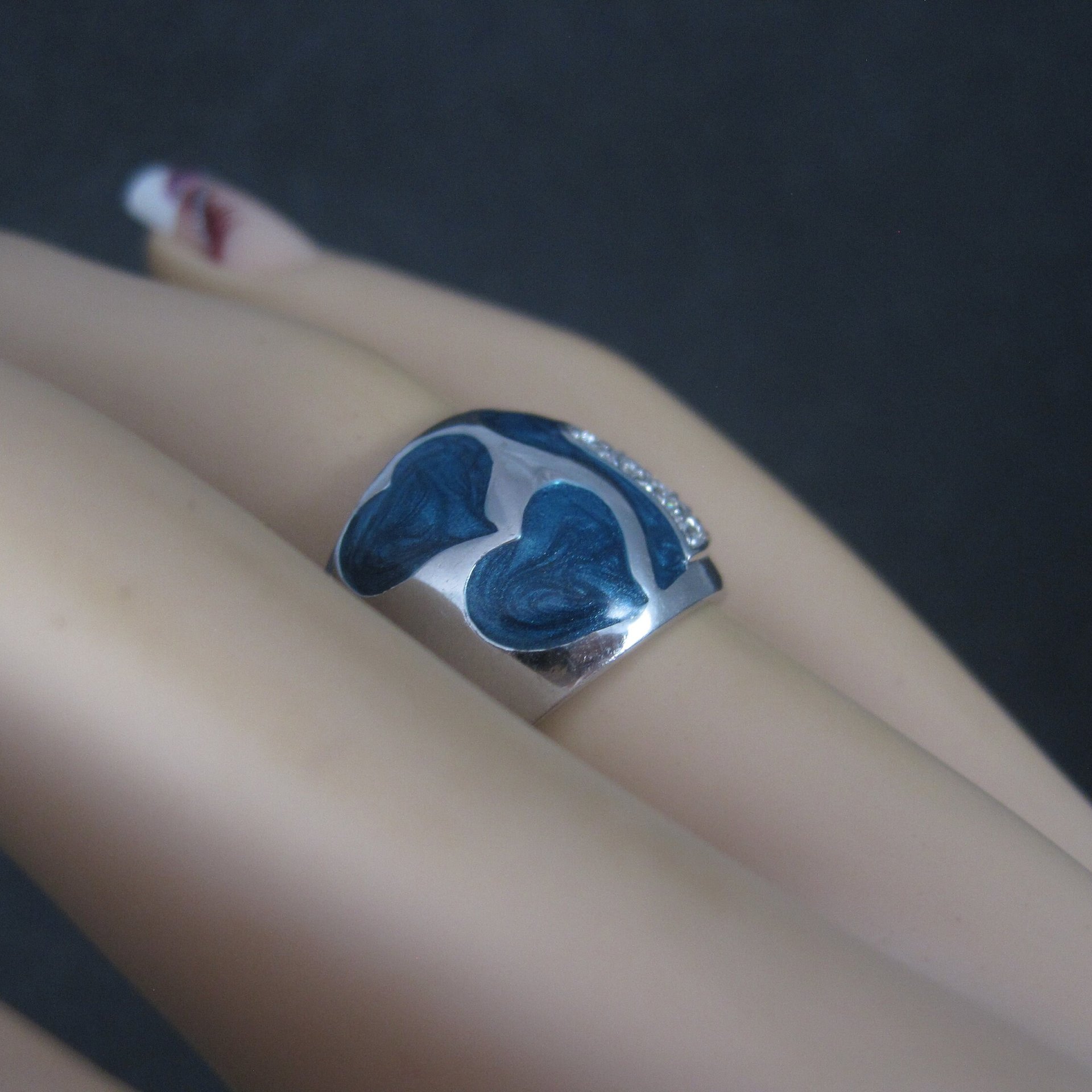 Sterling Blue Enamel Heart Ring Size 6 Lauren G Adams