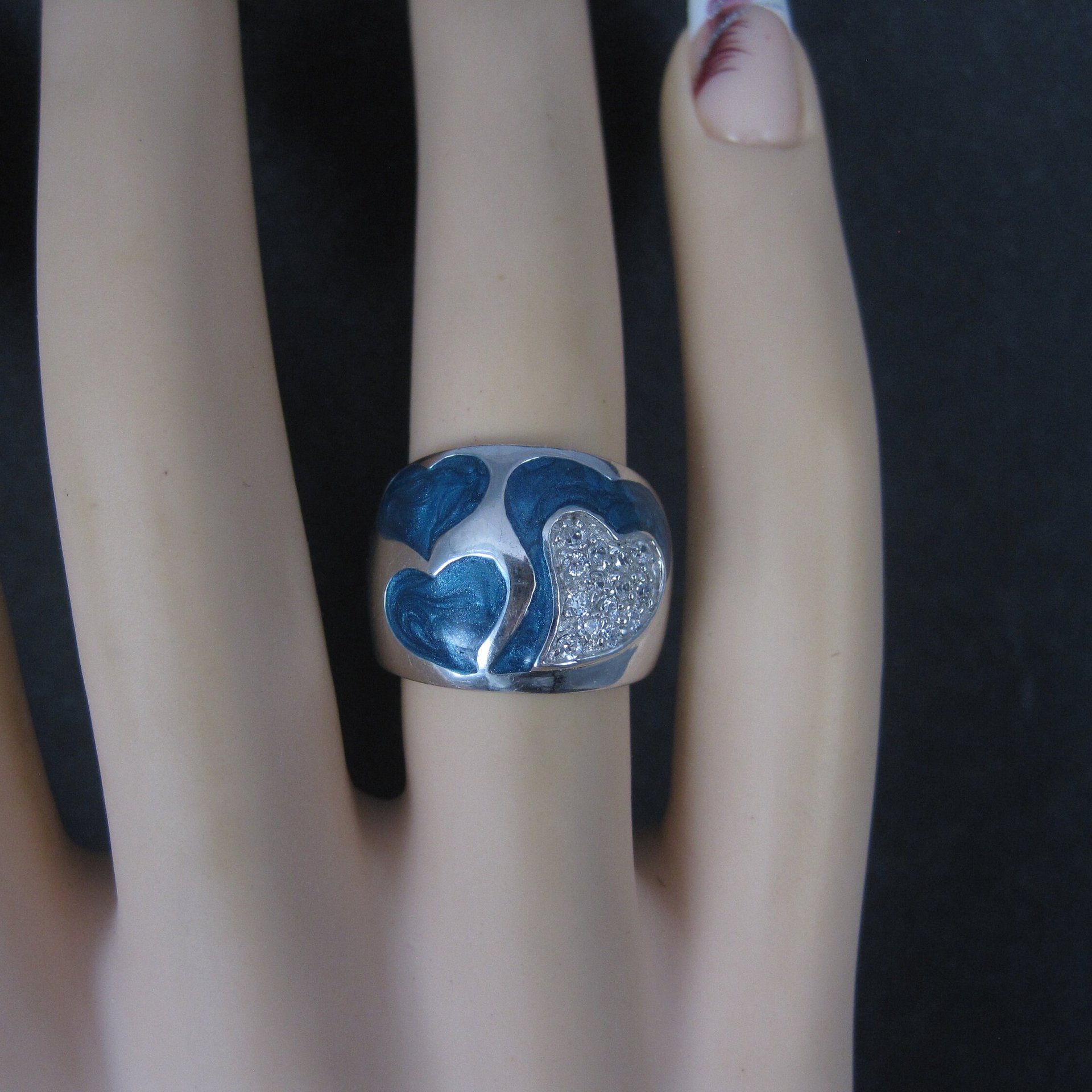 Sterling Blue Enamel Heart Ring Size 6 Lauren G Adams