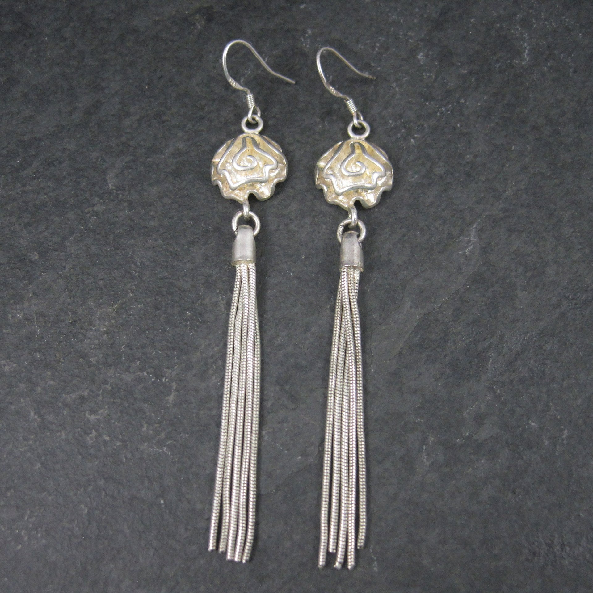 Long Sterling Rose Chain Earrings