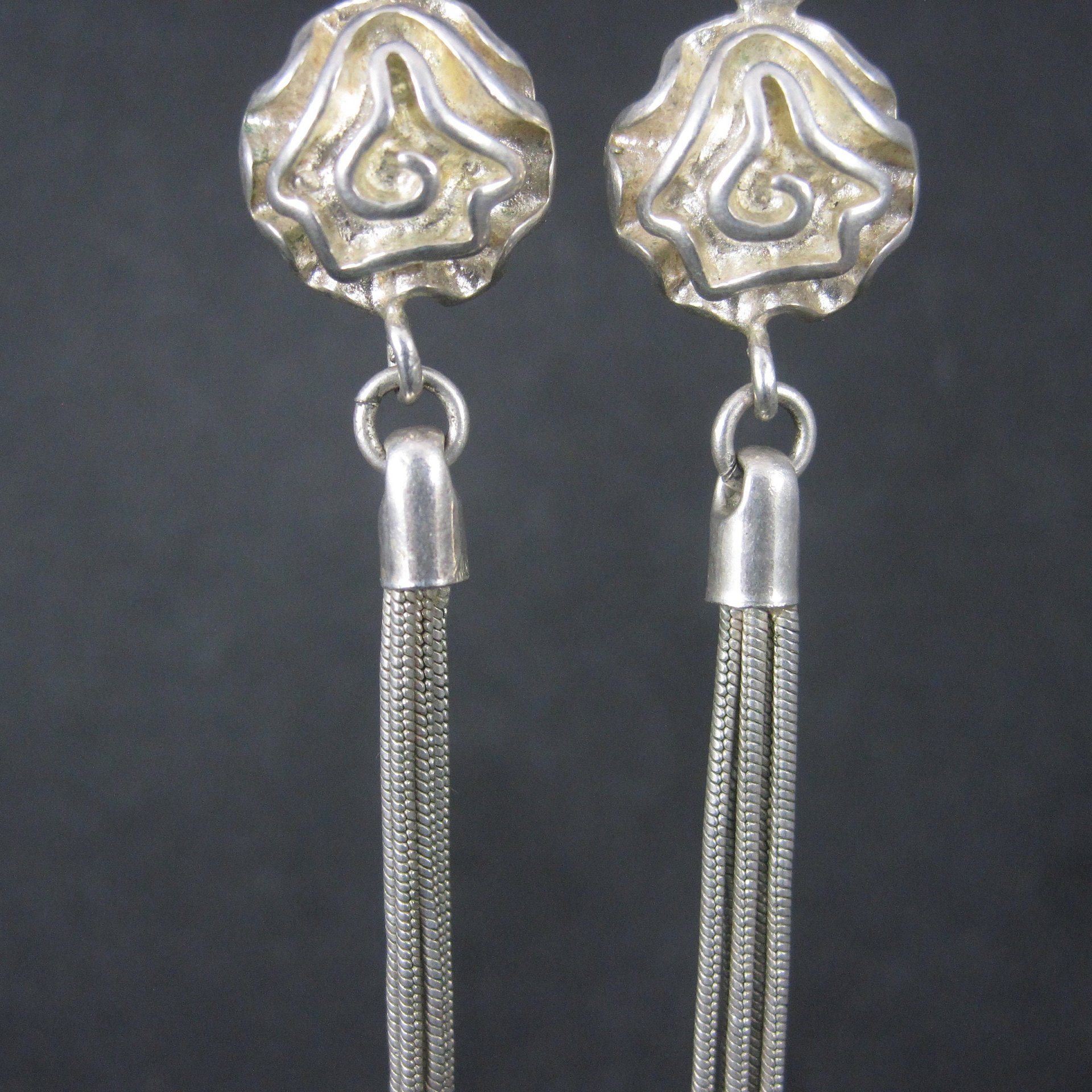 Long Sterling Rose Chain Earrings