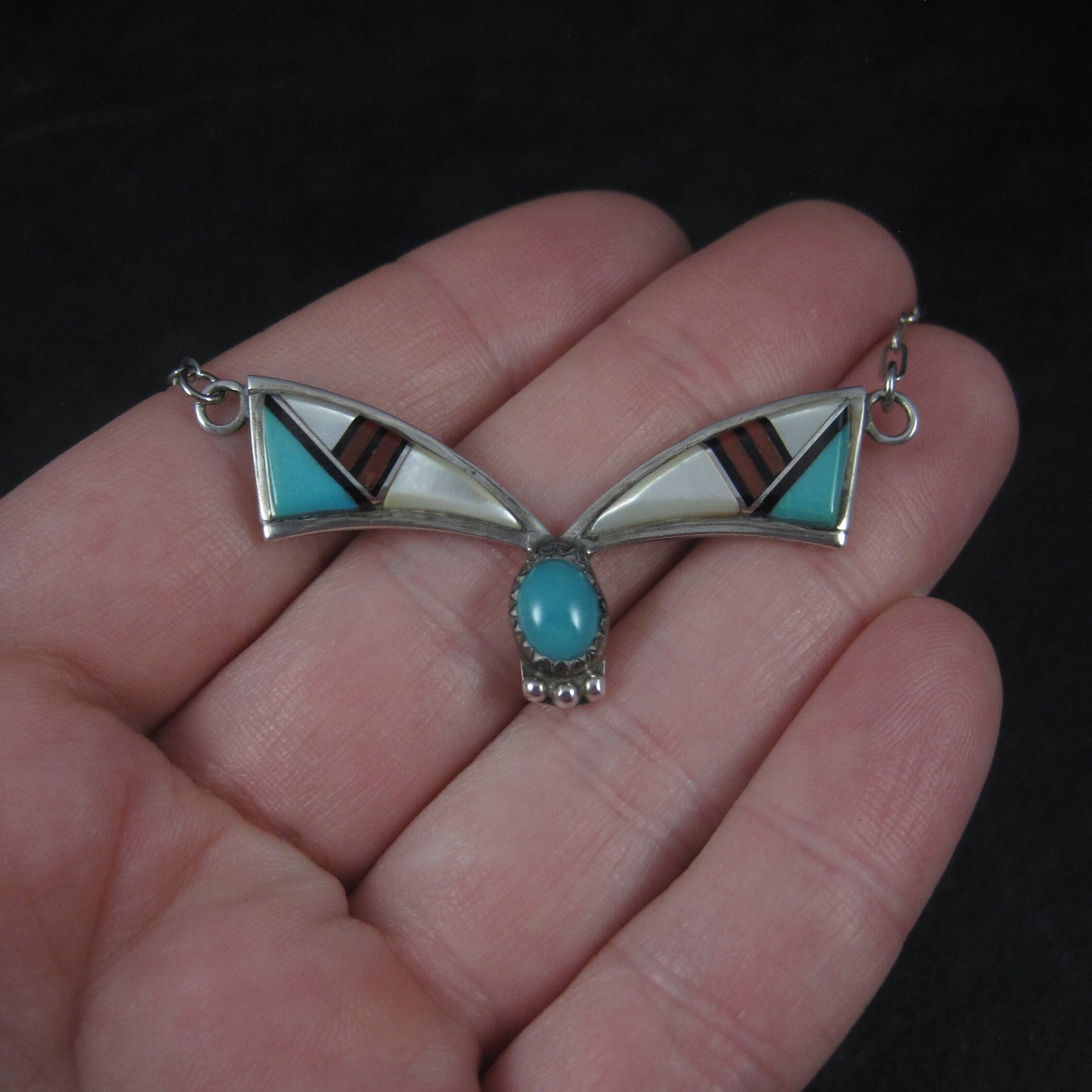 Vintage Southwestern Sterling Inlay Necklace