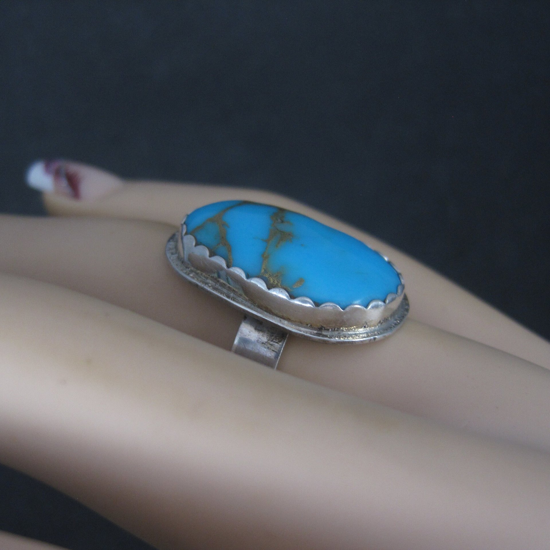 Vintage Navajo Sterling Turquoise Ring Size 6.5