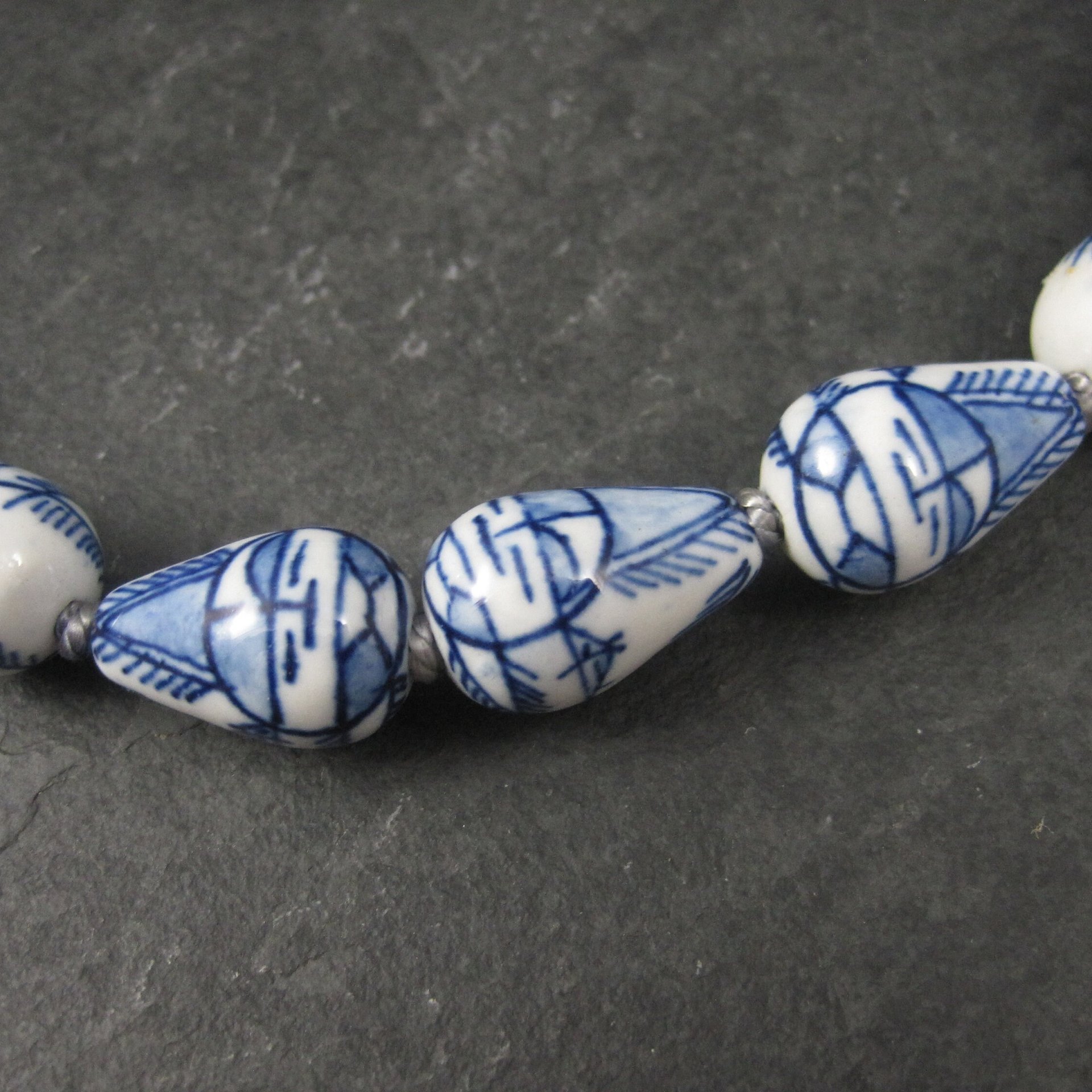 Vintage Chinese Import Hand Painted Porcelain Bead Necklace 24 Inches