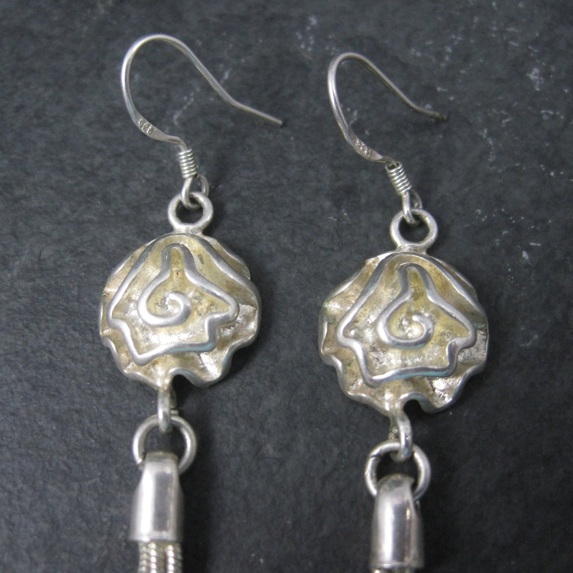 Long Sterling Rose Chain Earrings