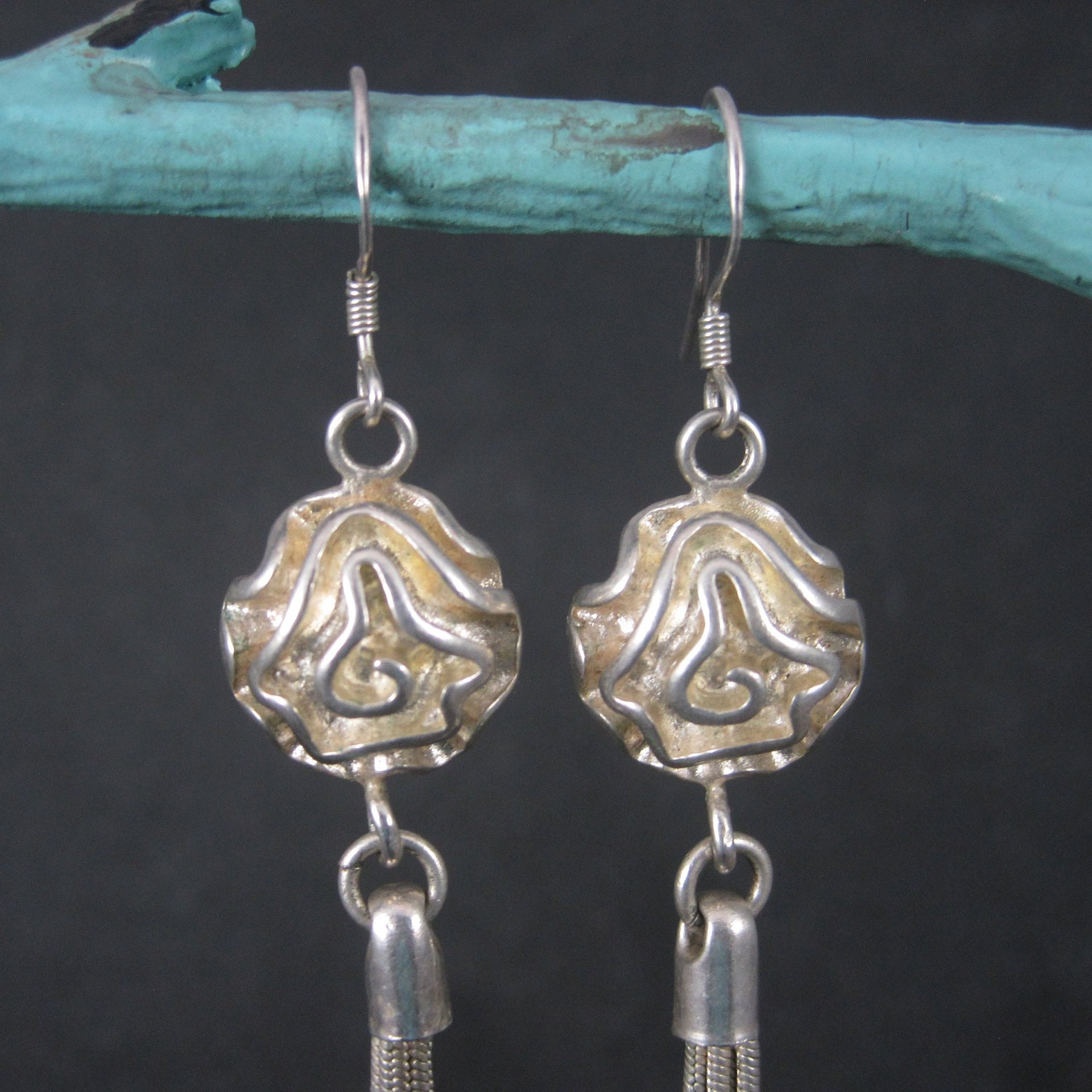 Long Sterling Rose Chain Earrings