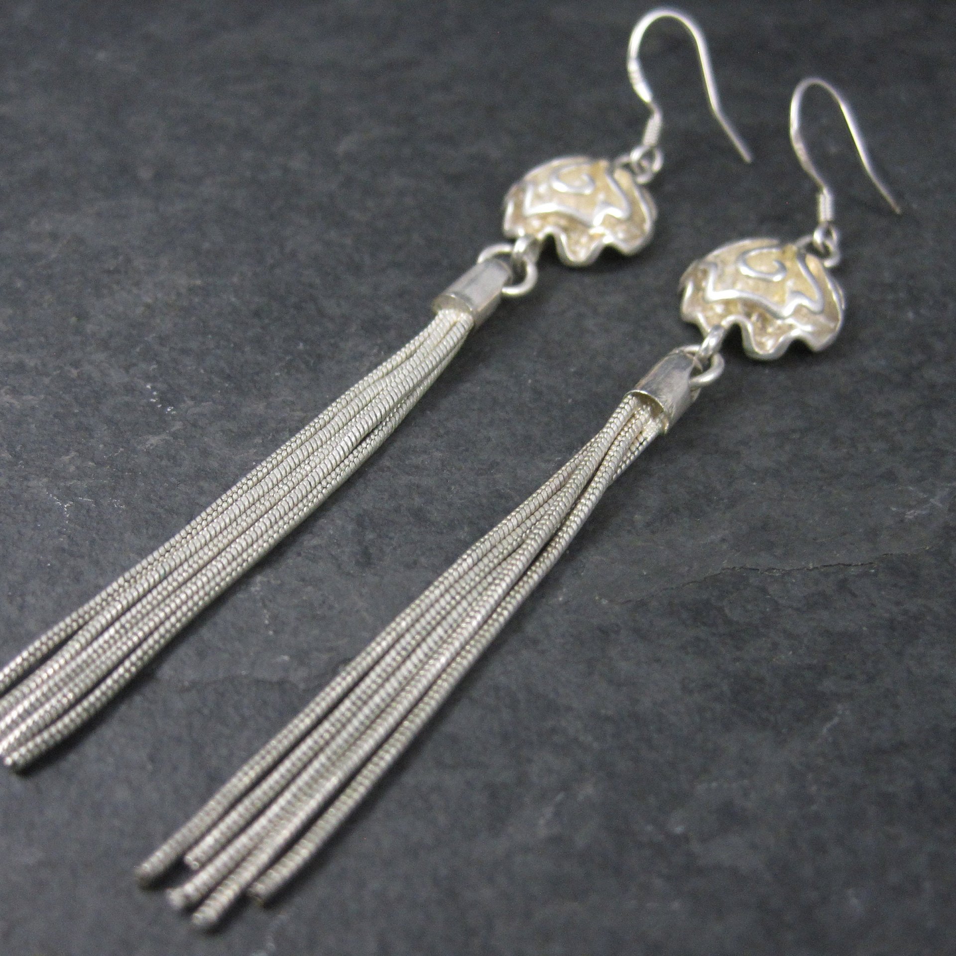 Long Sterling Rose Chain Earrings