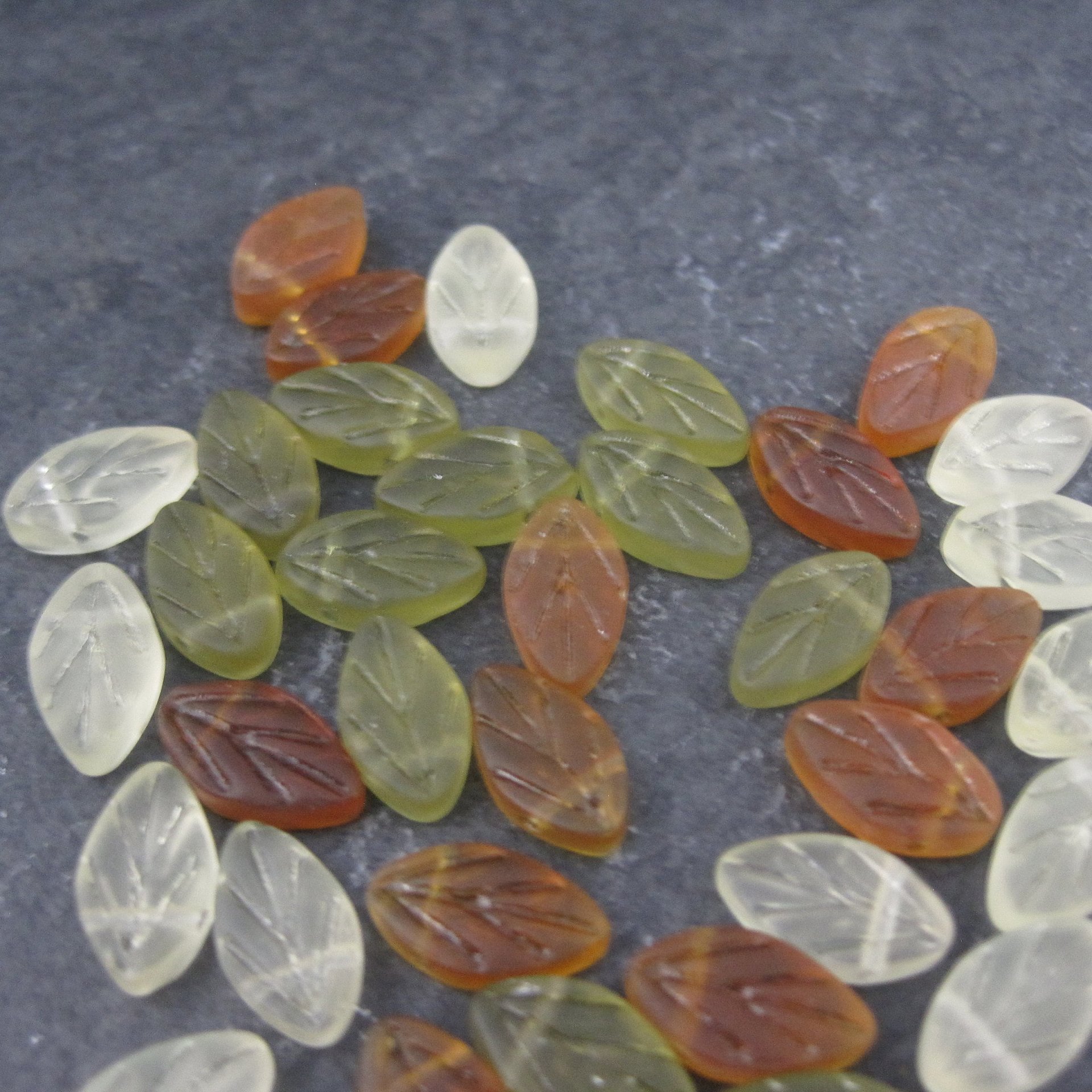 Lot of 36 Glass Leaf Beads 7x11mm