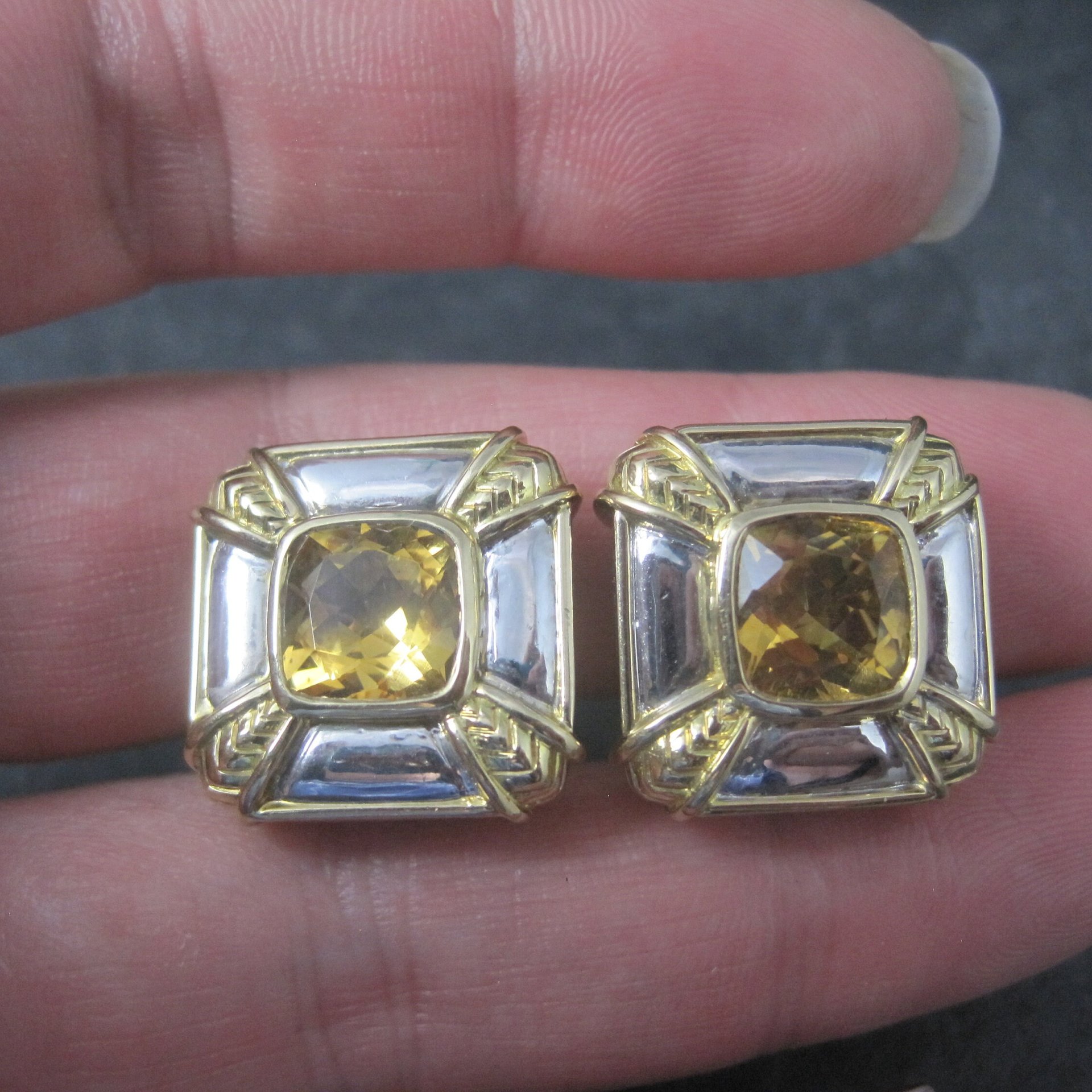 Vintage 18K Sterling Citrine French Back Earrings