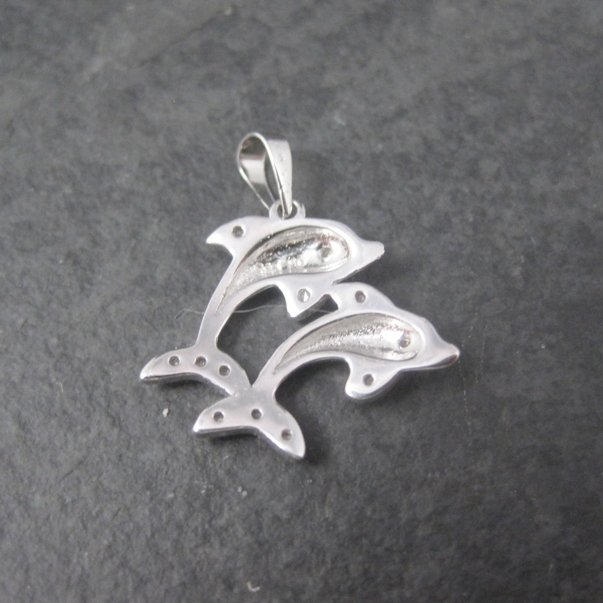 Vintage Sterling Diamond Dolphin Pendant