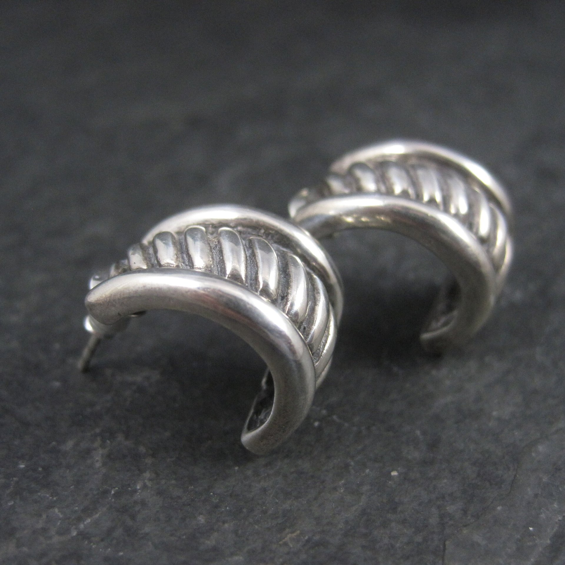 Vintage Sterling Wide Half Hoop Earrings