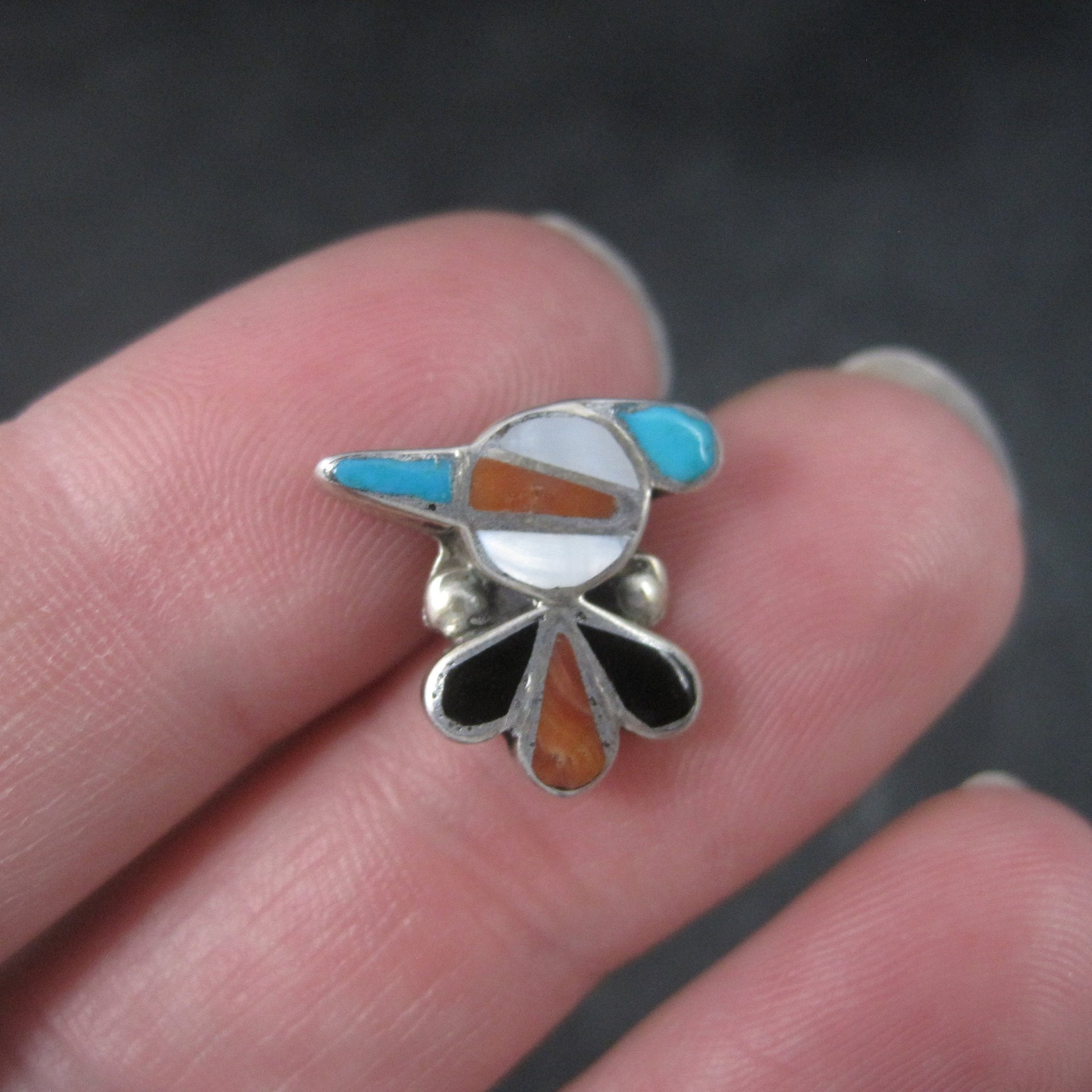 Southwestern Sterling Inlay Peyote Bird Tie Tack