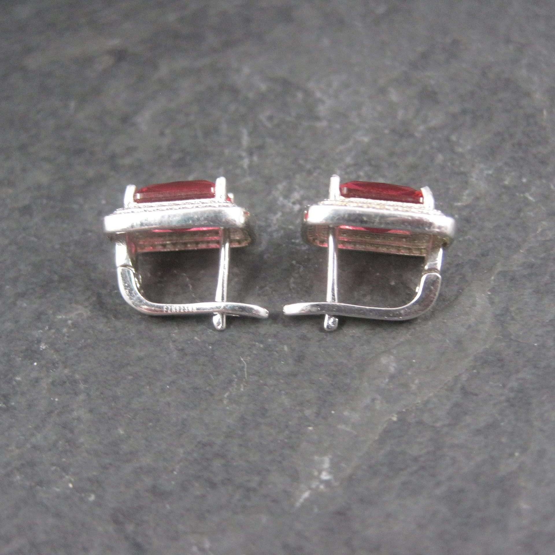 Vintage Sterling Pink Cz Latch Back Earrings