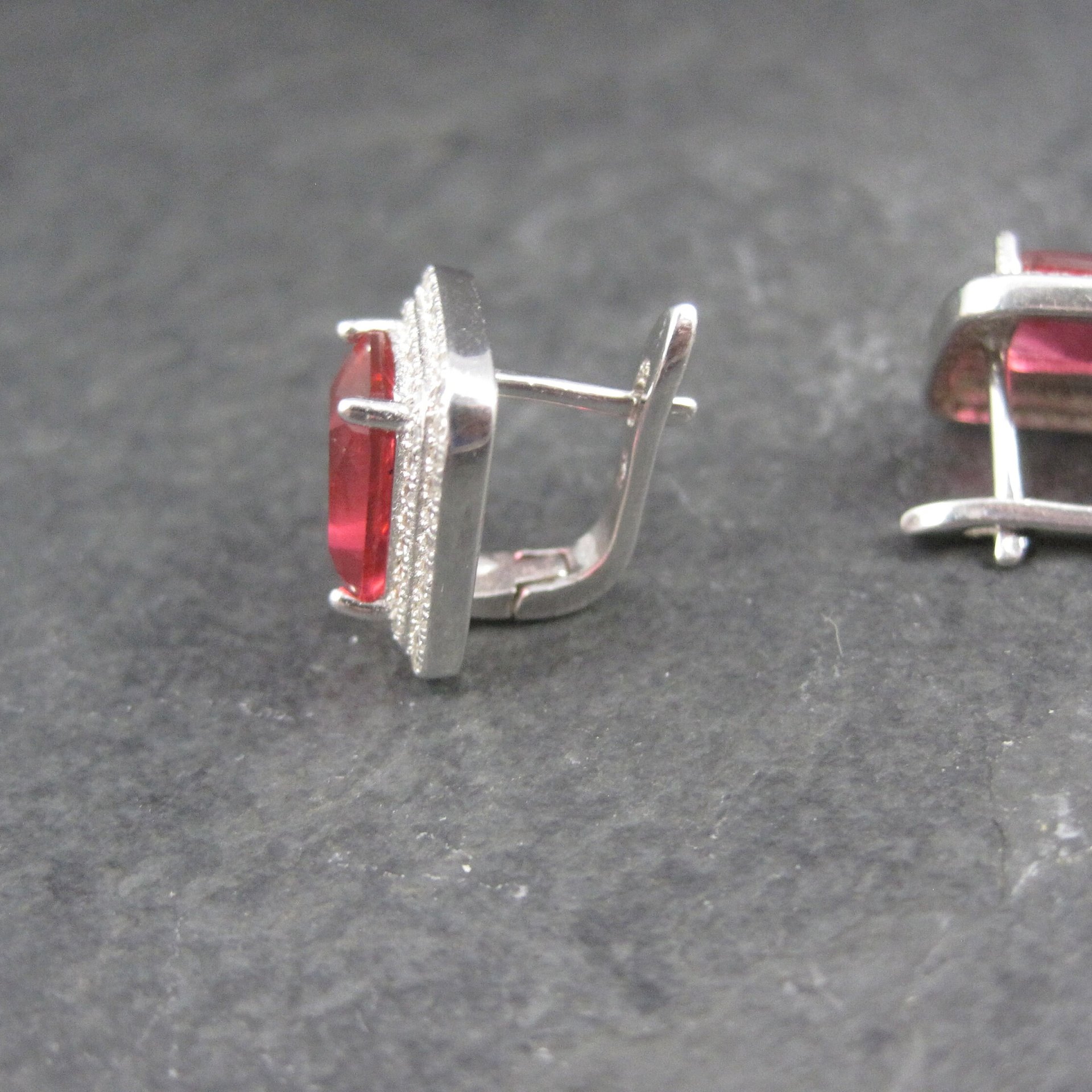 Vintage Sterling Pink Cz Latch Back Earrings