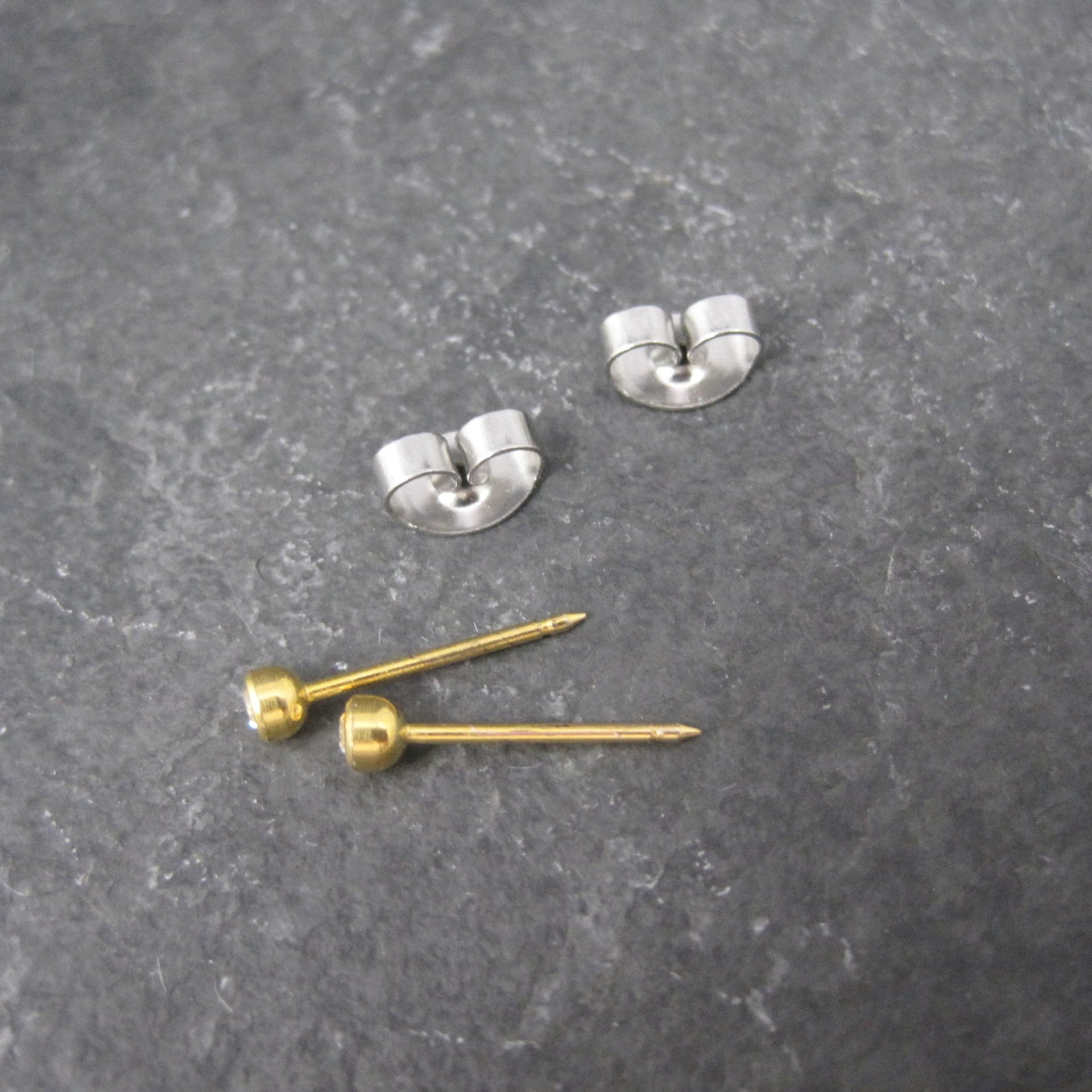 90s 3mm 14K Crystal Bezel Piercing Stud Earrings