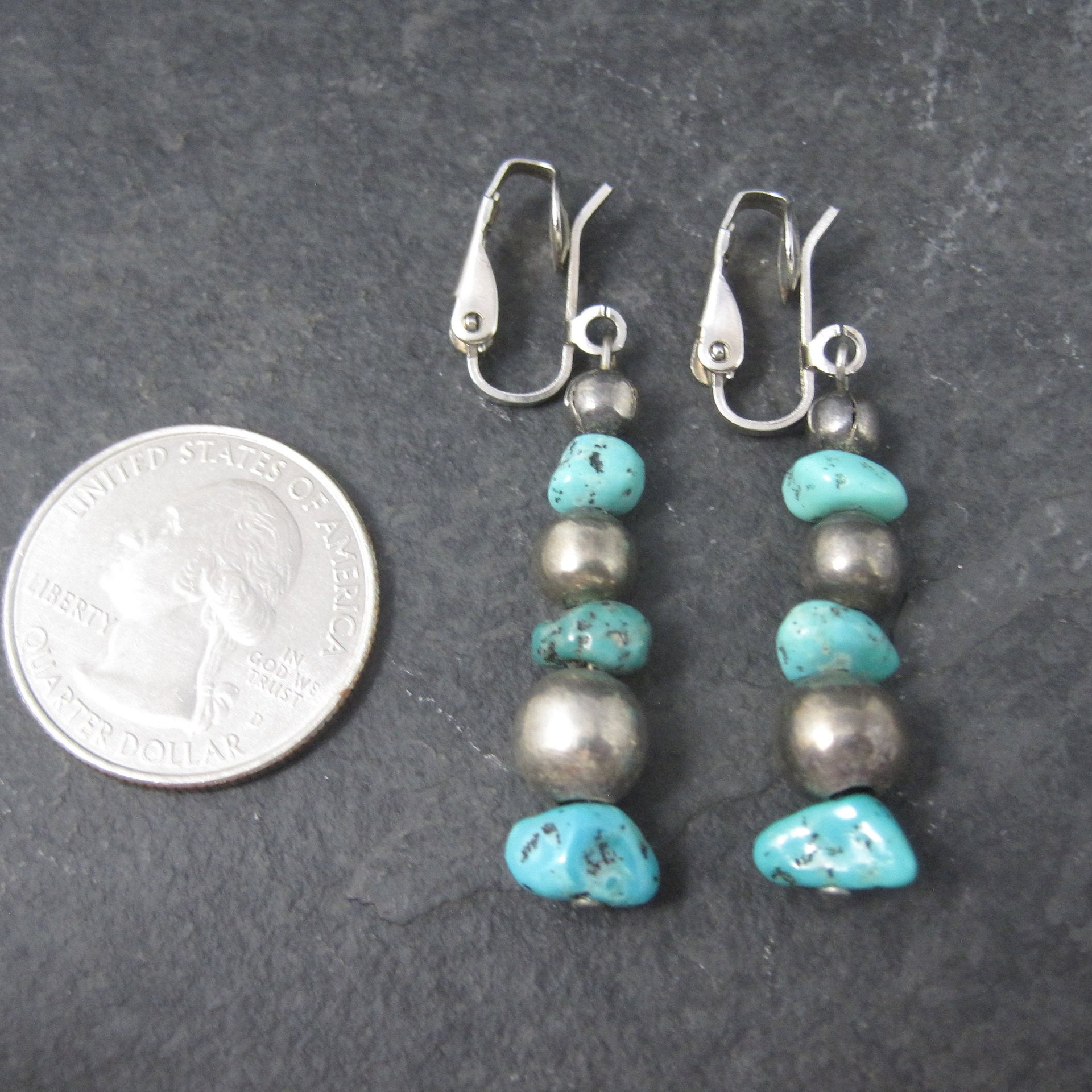 Vintage Sterling Turquoise Clip On Earrings