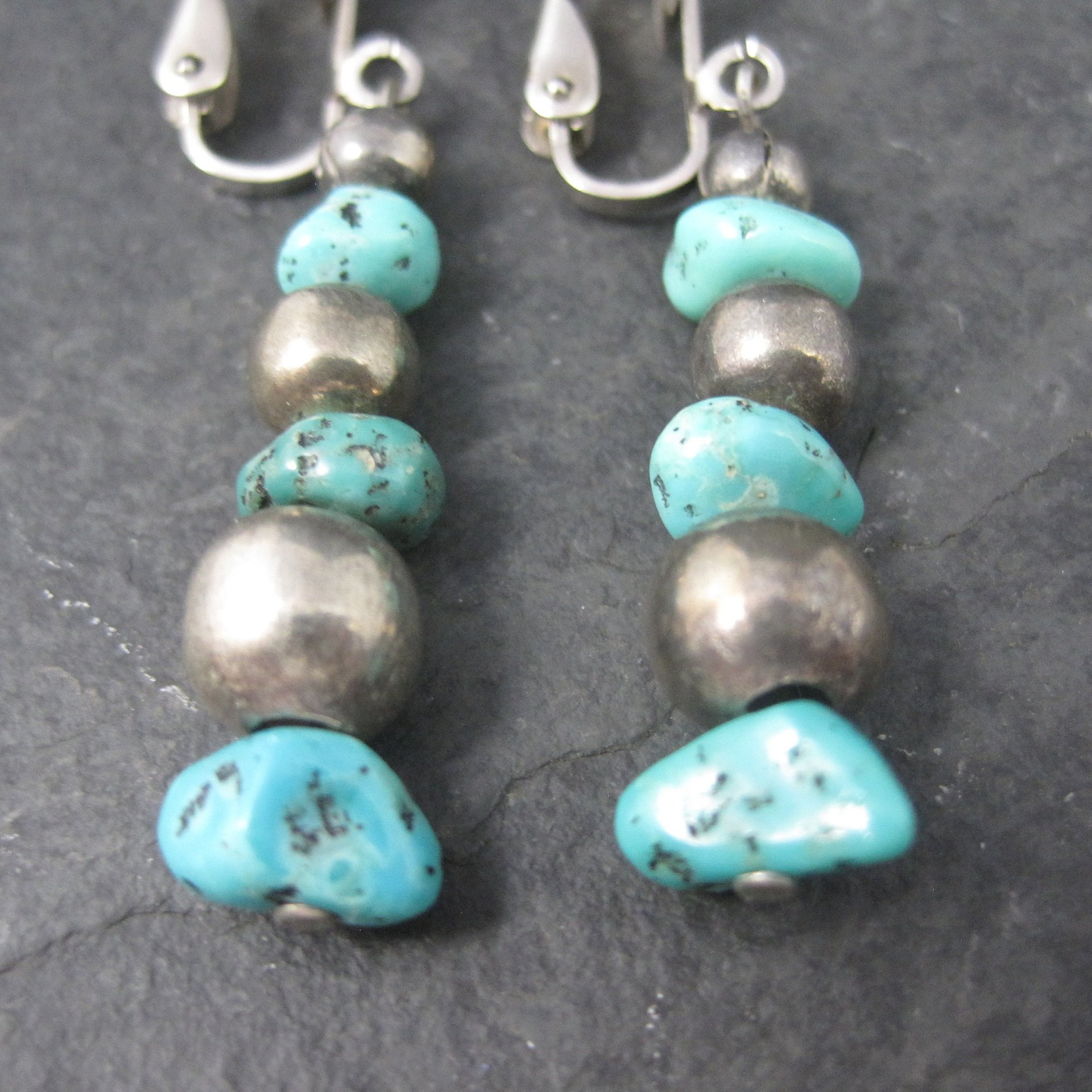 Vintage Sterling Turquoise Clip On Earrings