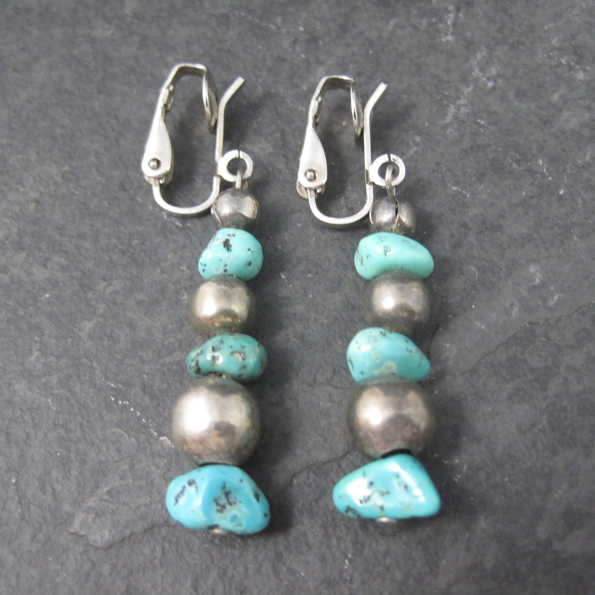 Vintage Sterling Turquoise Clip On Earrings