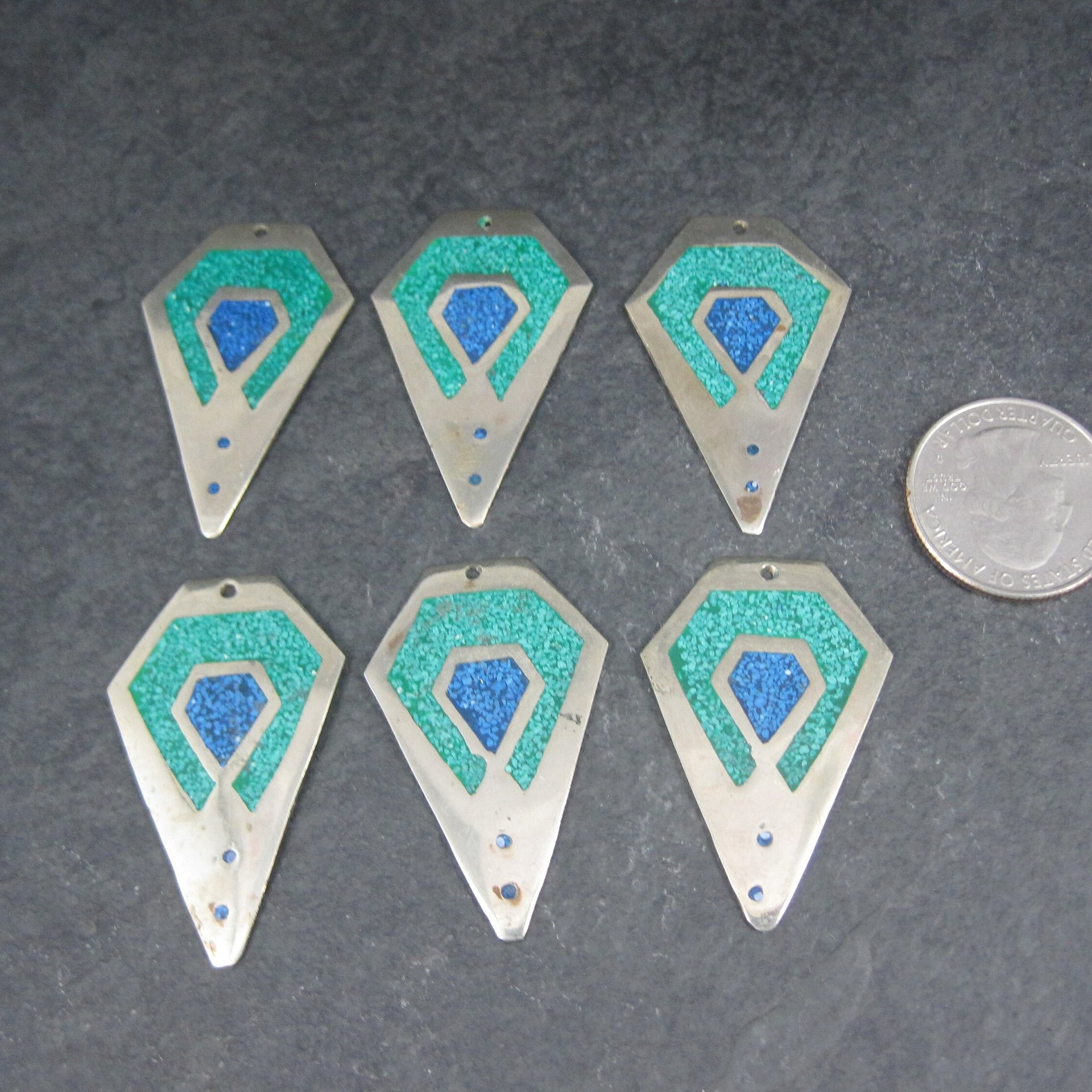 Lot of 6 Vintage Alpaca Mexico Inlay Earring Focals